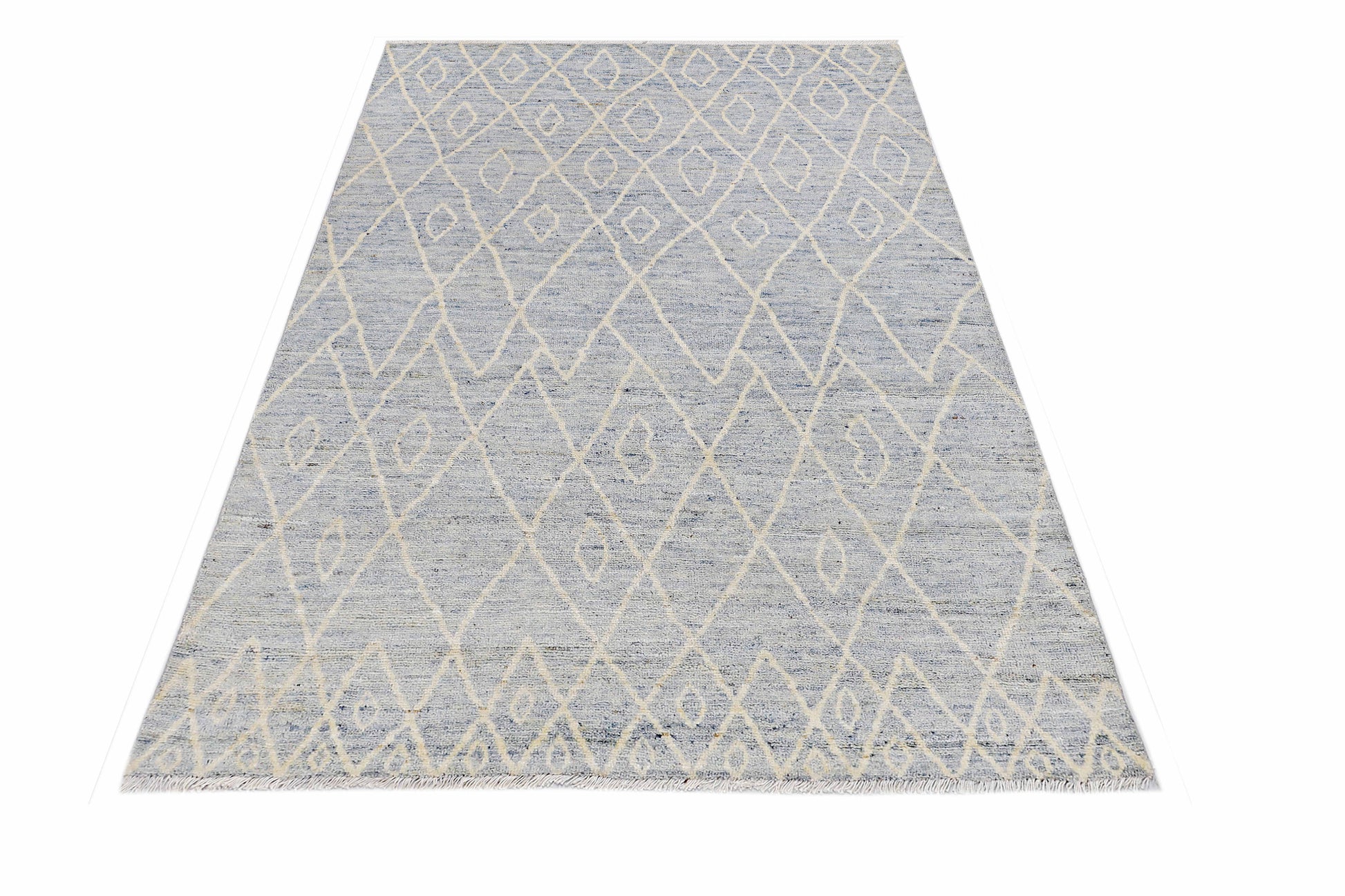 grey & ivory premium handwoven pure wool moroccan rug, 4ft 11in x 7ft 1in