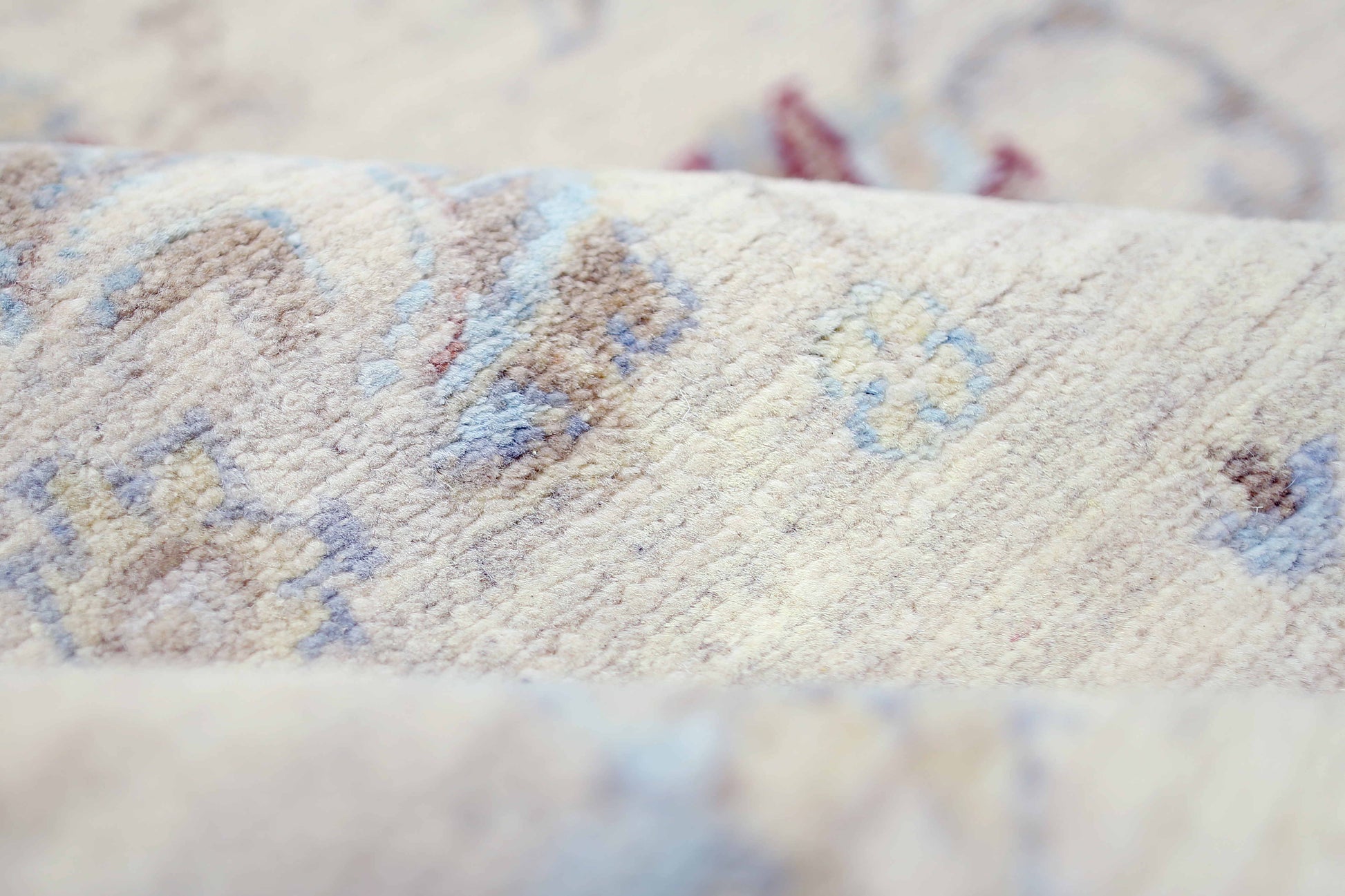 ivory & sky blue premium handwoven pure wool chobrang rug, 5ft 10in x 9ft 0in
