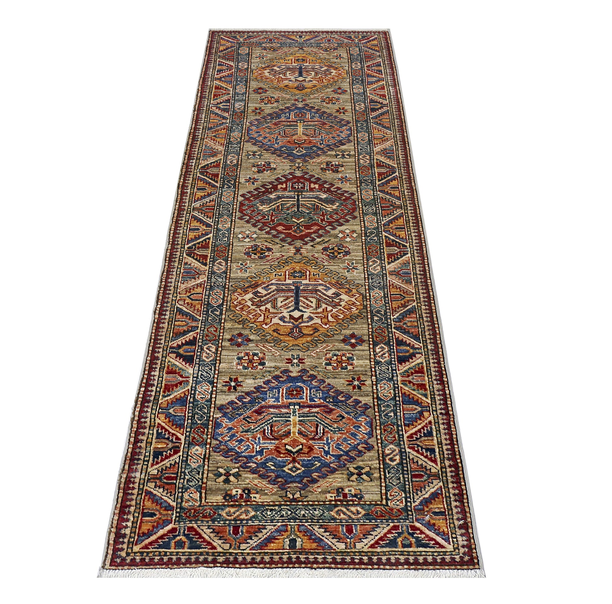 red & brown premium handwoven pure wool chobrang rug, 2ft 8in x 8ft 2in