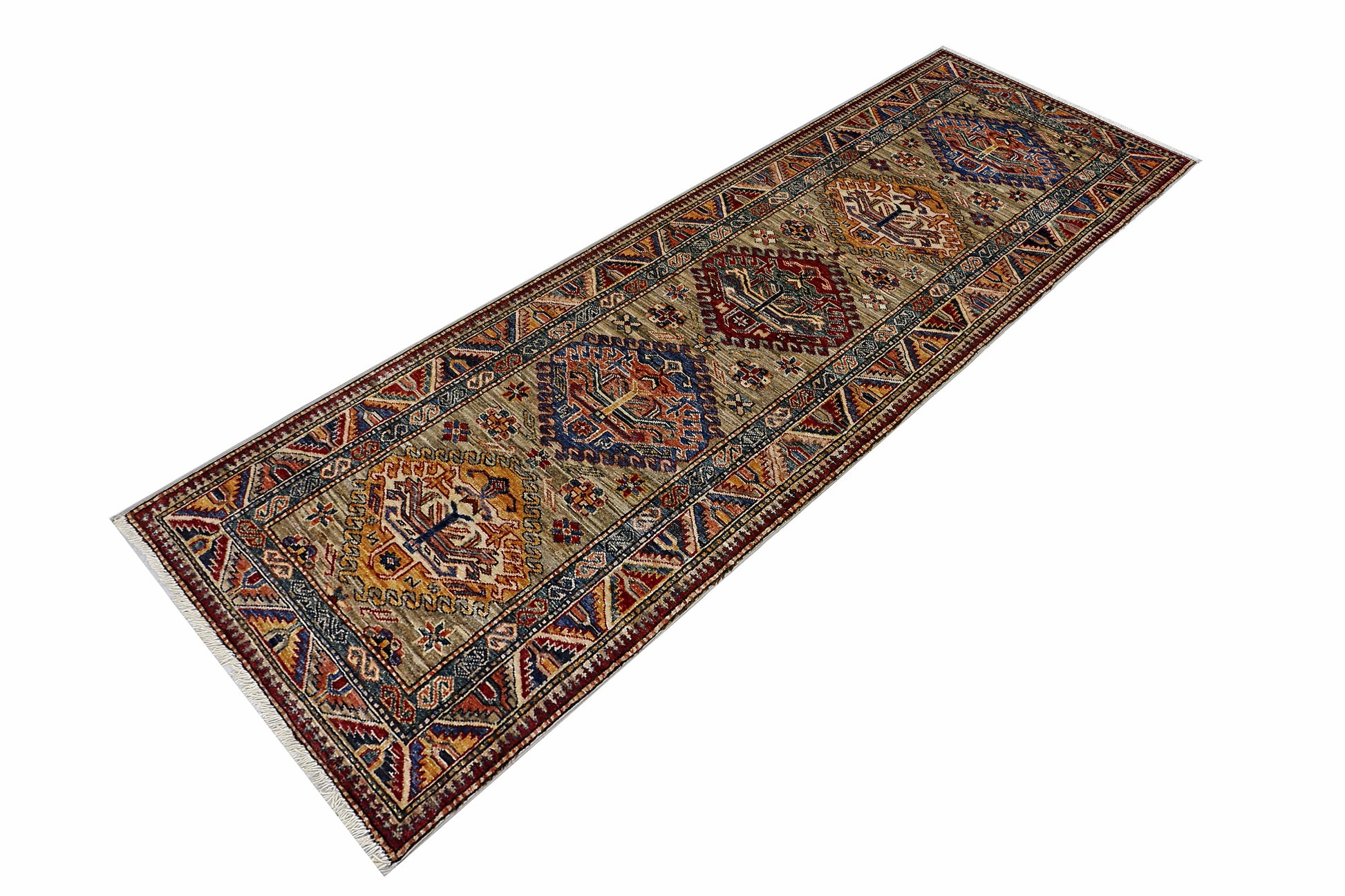 red & brown premium handwoven pure wool chobrang rug, 2ft 8in x 8ft 2in