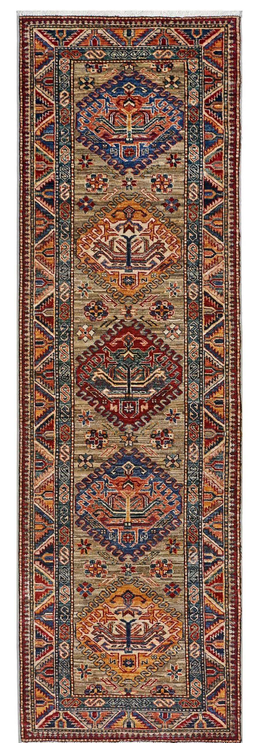 red & brown premium handwoven pure wool chobrang rug, 2ft 8in x 8ft 2in