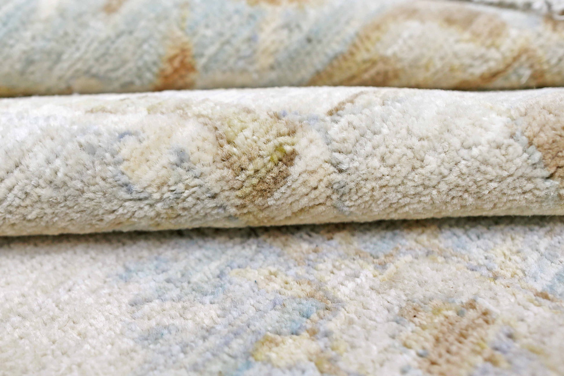 beige & blue premium handwoven pure wool chobrang rug, 9ft 1in x 12ft 0in