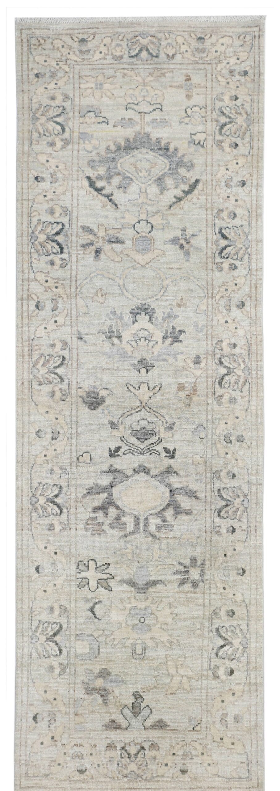 ivory & grey premium handwoven pure wool chobrang rug, 3ft 1in x 9ft 4in