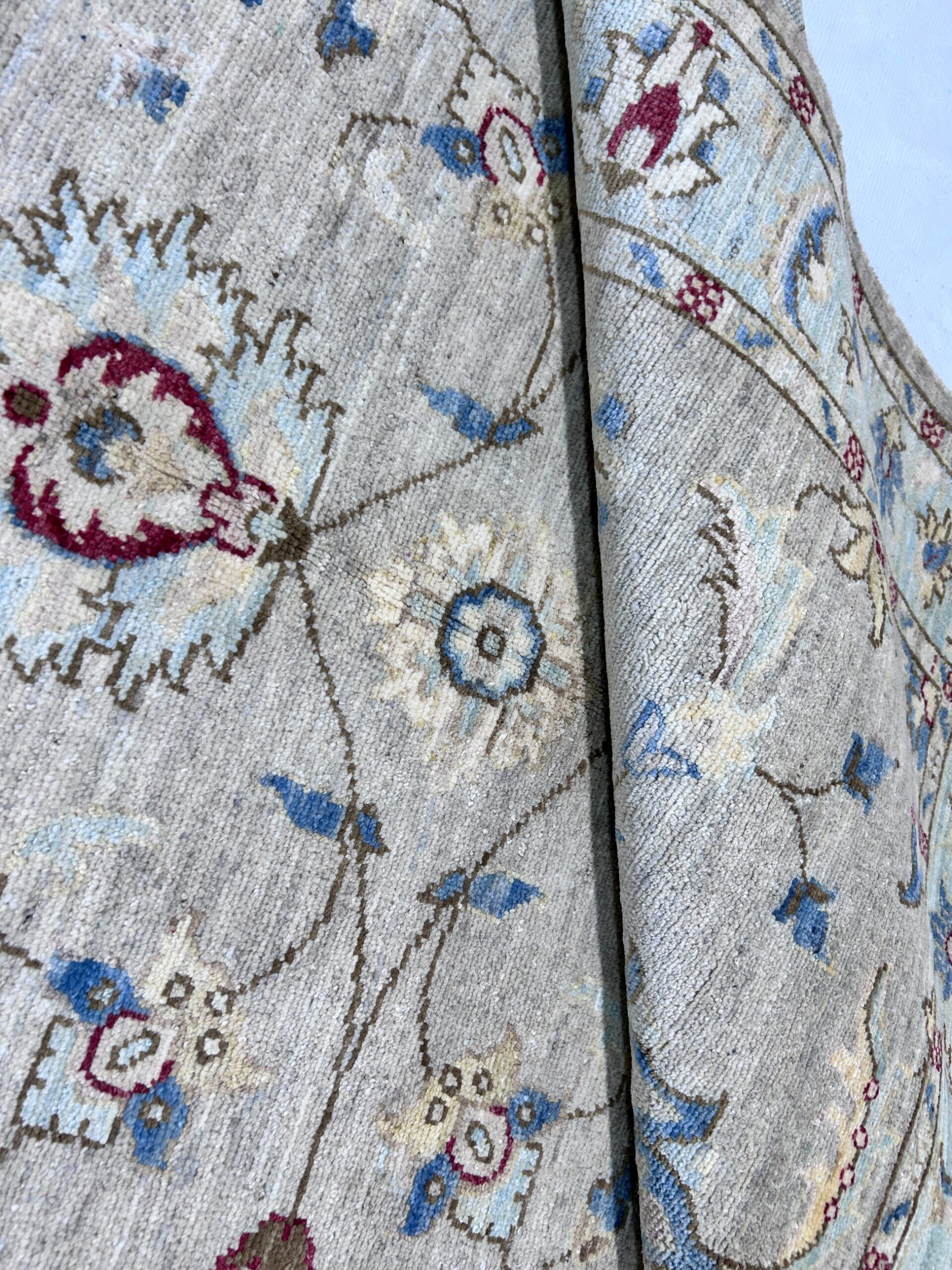 beige & sky blue premium handwoven pure wool chobrang rug, 4ft 0in x 6ft 1in
