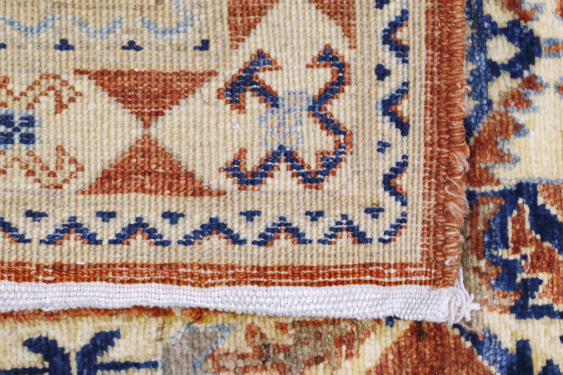 ivory & rust premium handwoven pure wool chobrang rug, 2ft 8in x 9ft 9in