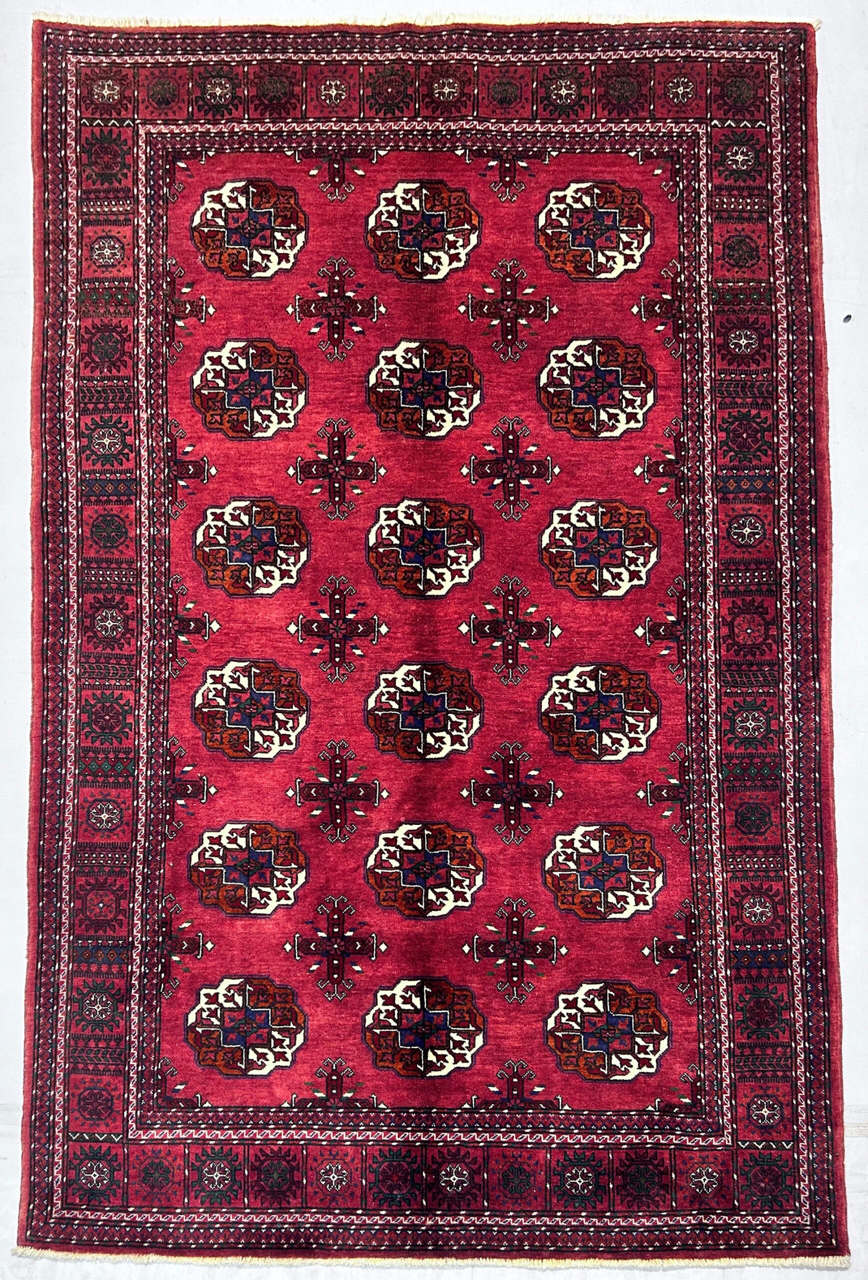 red & ivory premium handwoven pure wool bokhara rug, 4ft 0in x 5ft 11in