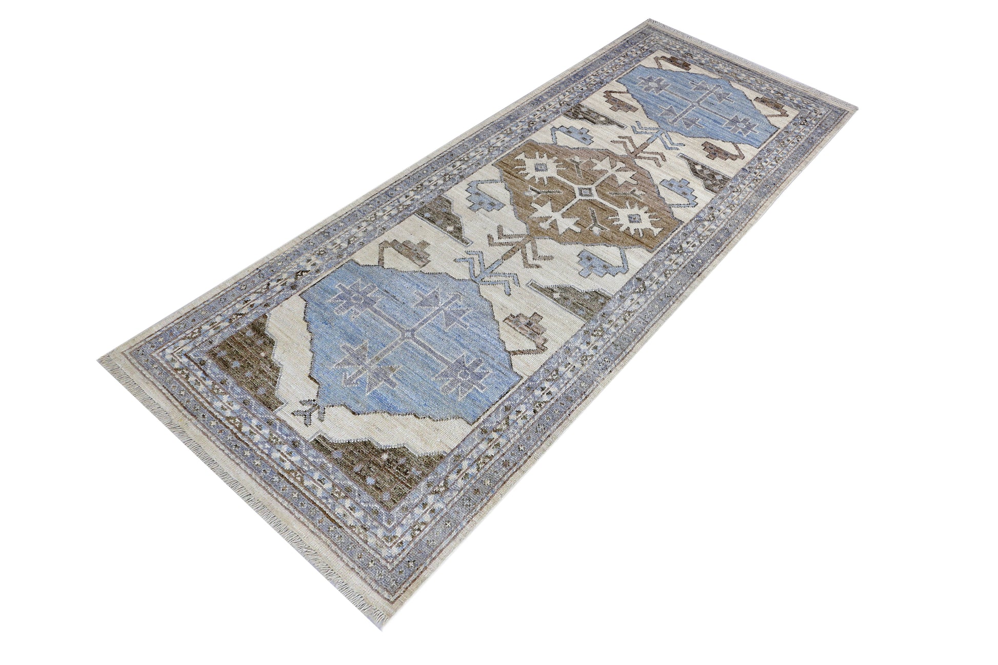 brown & grey premium handwoven pure wool chobrang rug, 3ft 2in x 8ft 0in