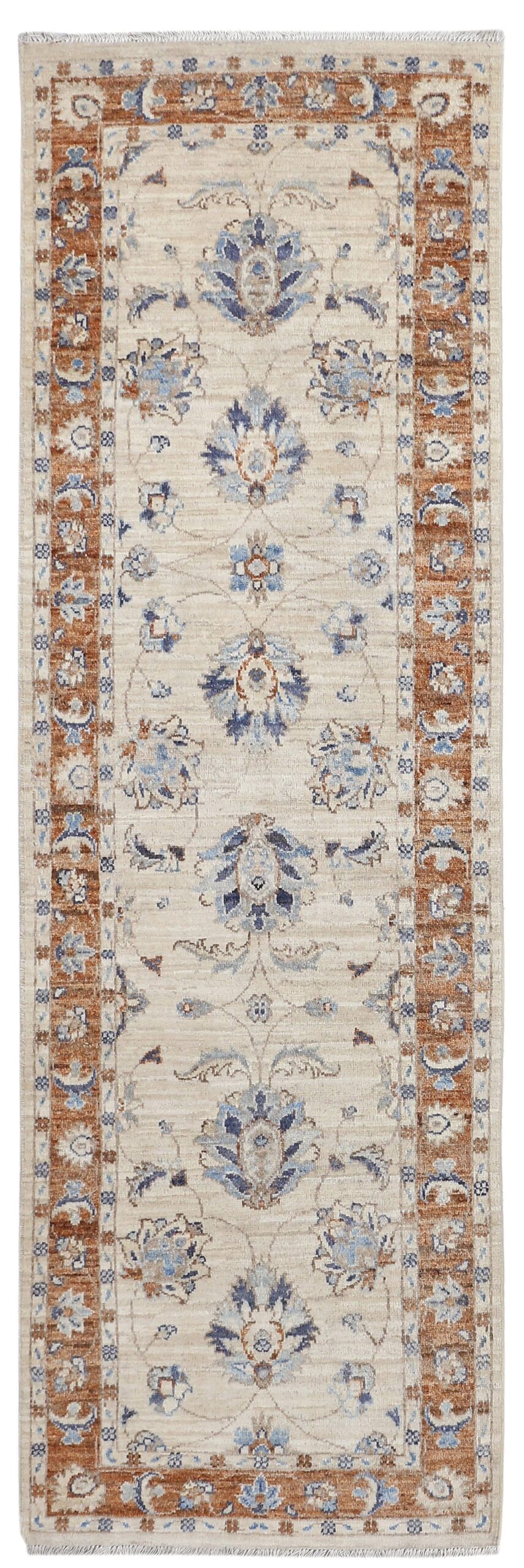ivory & rust premium handwoven pure wool chobrang rug, 2ft 6in x 8ft 1in