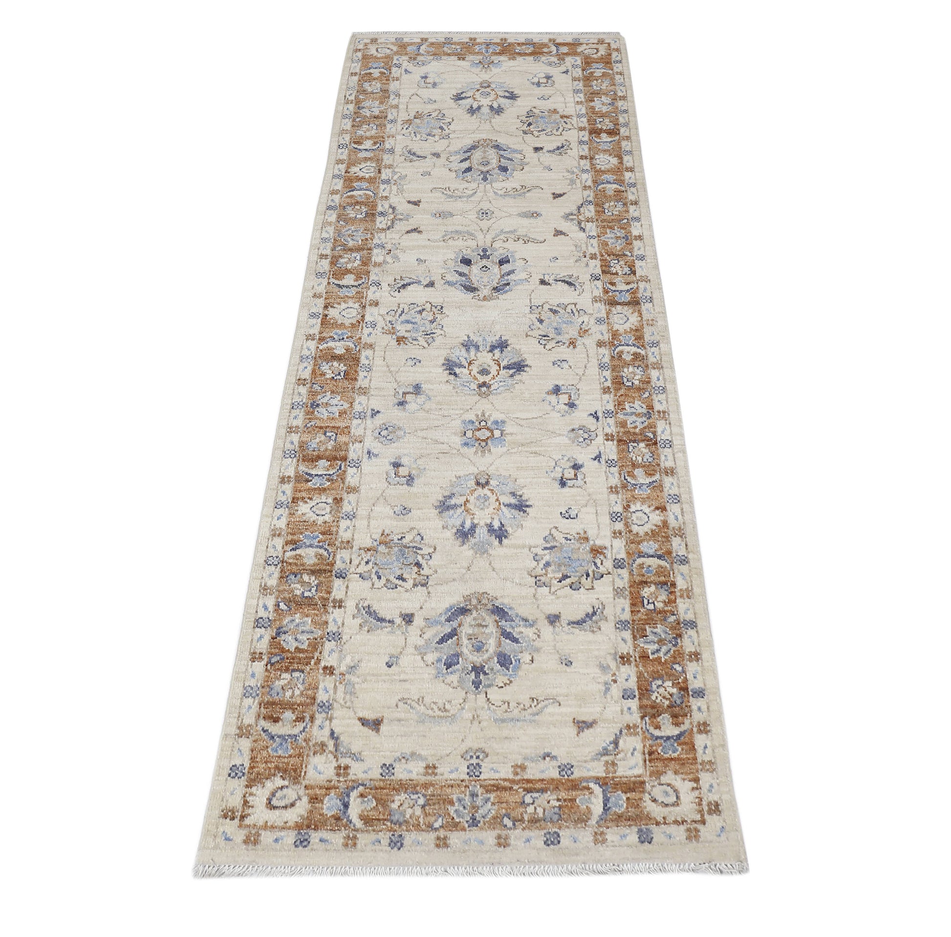 ivory & rust premium handwoven pure wool chobrang rug, 2ft 6in x 8ft 1in