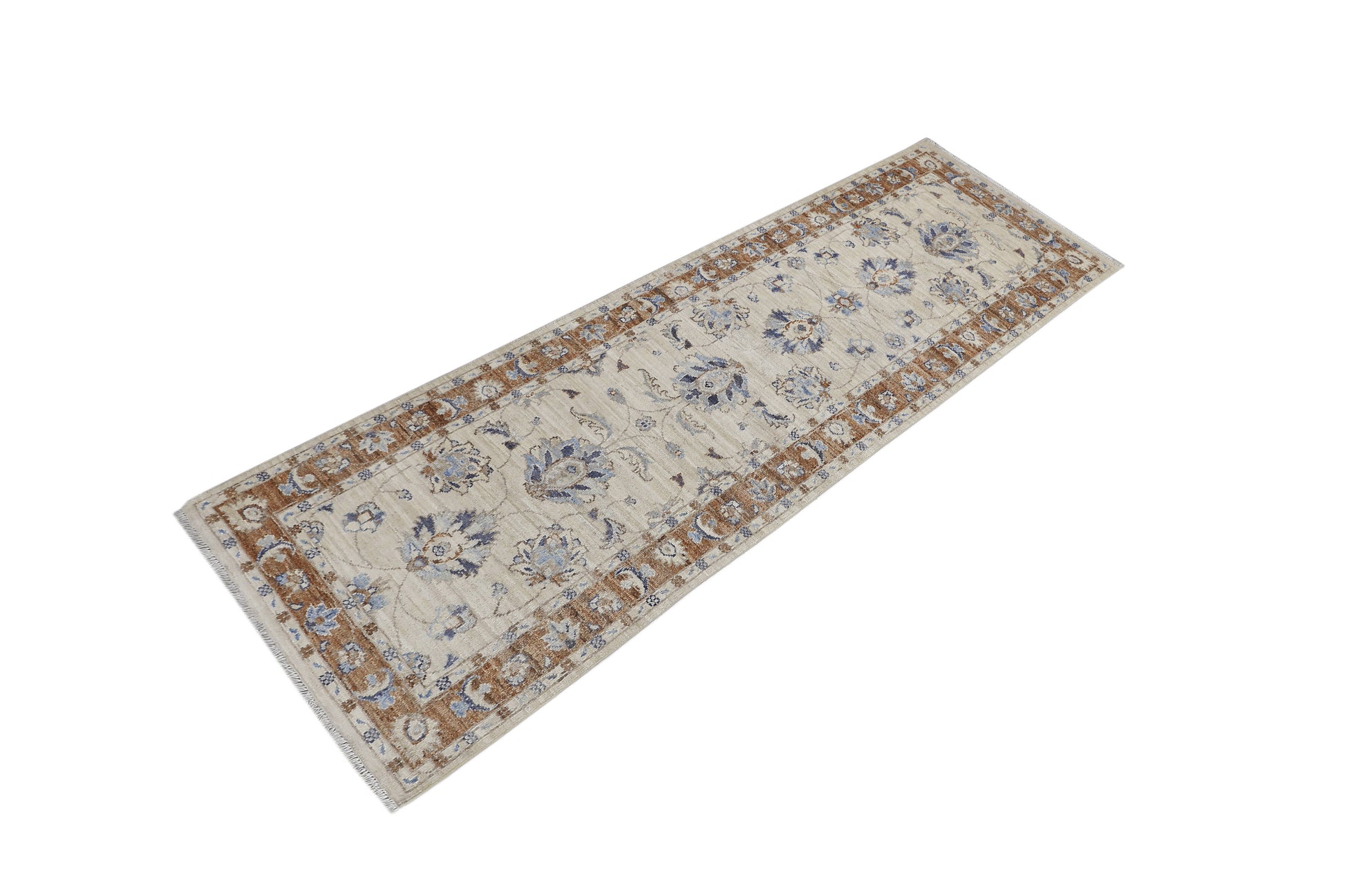 ivory & rust premium handwoven pure wool chobrang rug, 2ft 6in x 8ft 1in