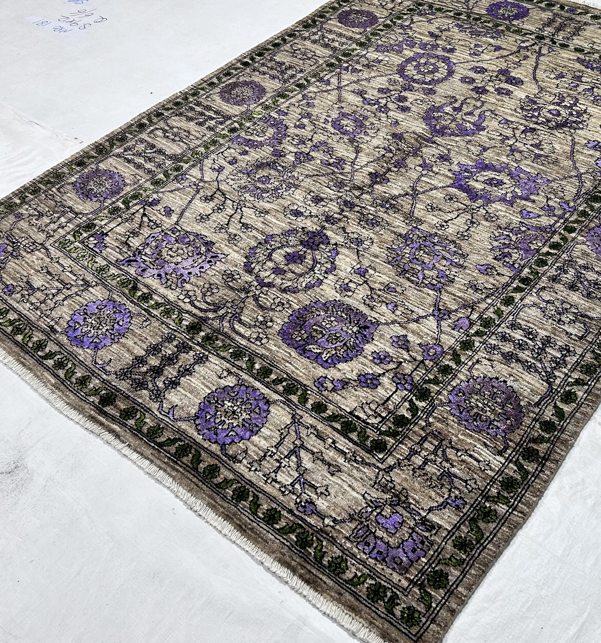 brown & lavender premium handwoven pure wool chobrang rug, 5ft 0in x 7ft 0in