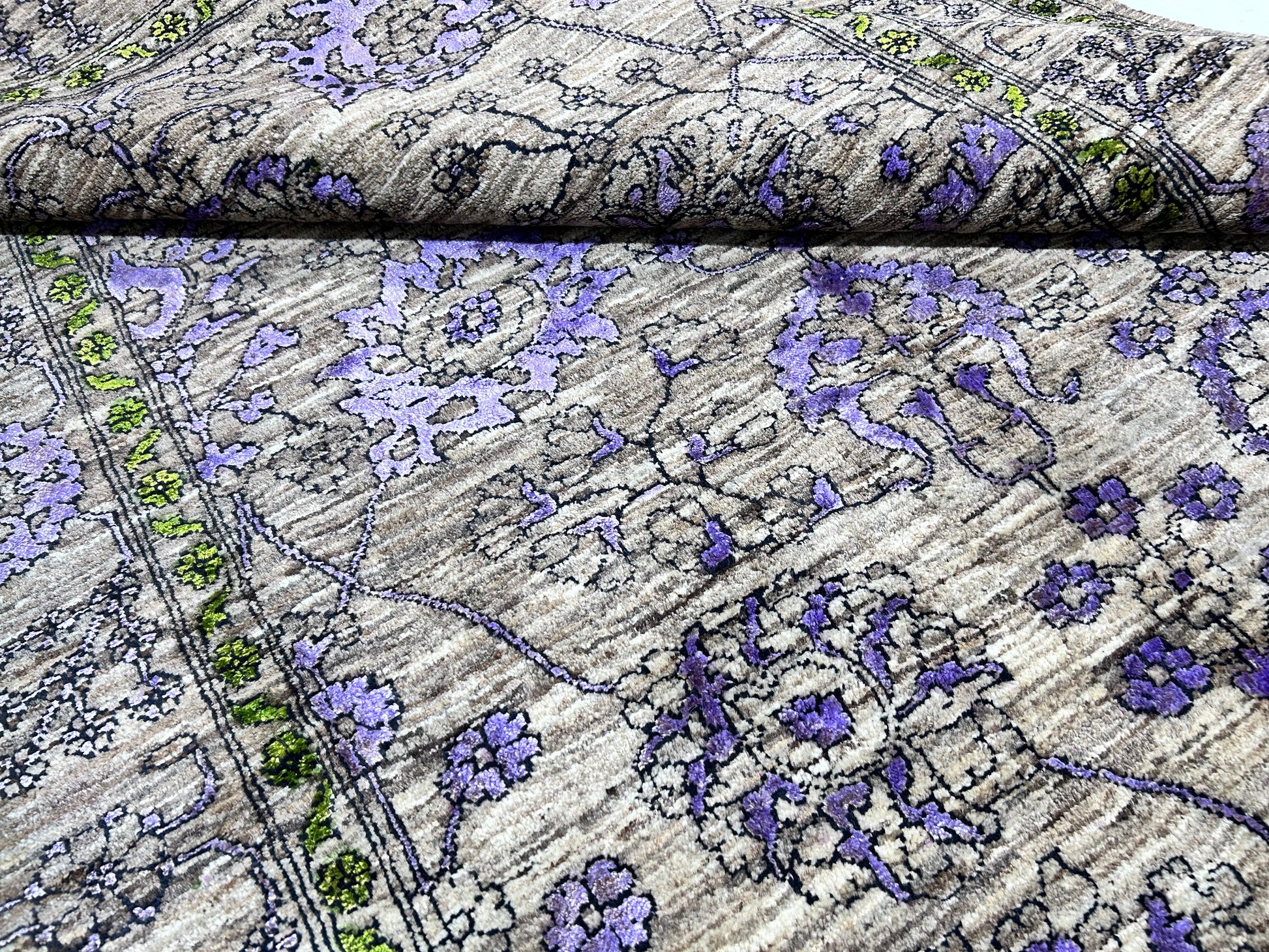 brown & lavender premium handwoven pure wool chobrang rug, 5ft 0in x 7ft 0in