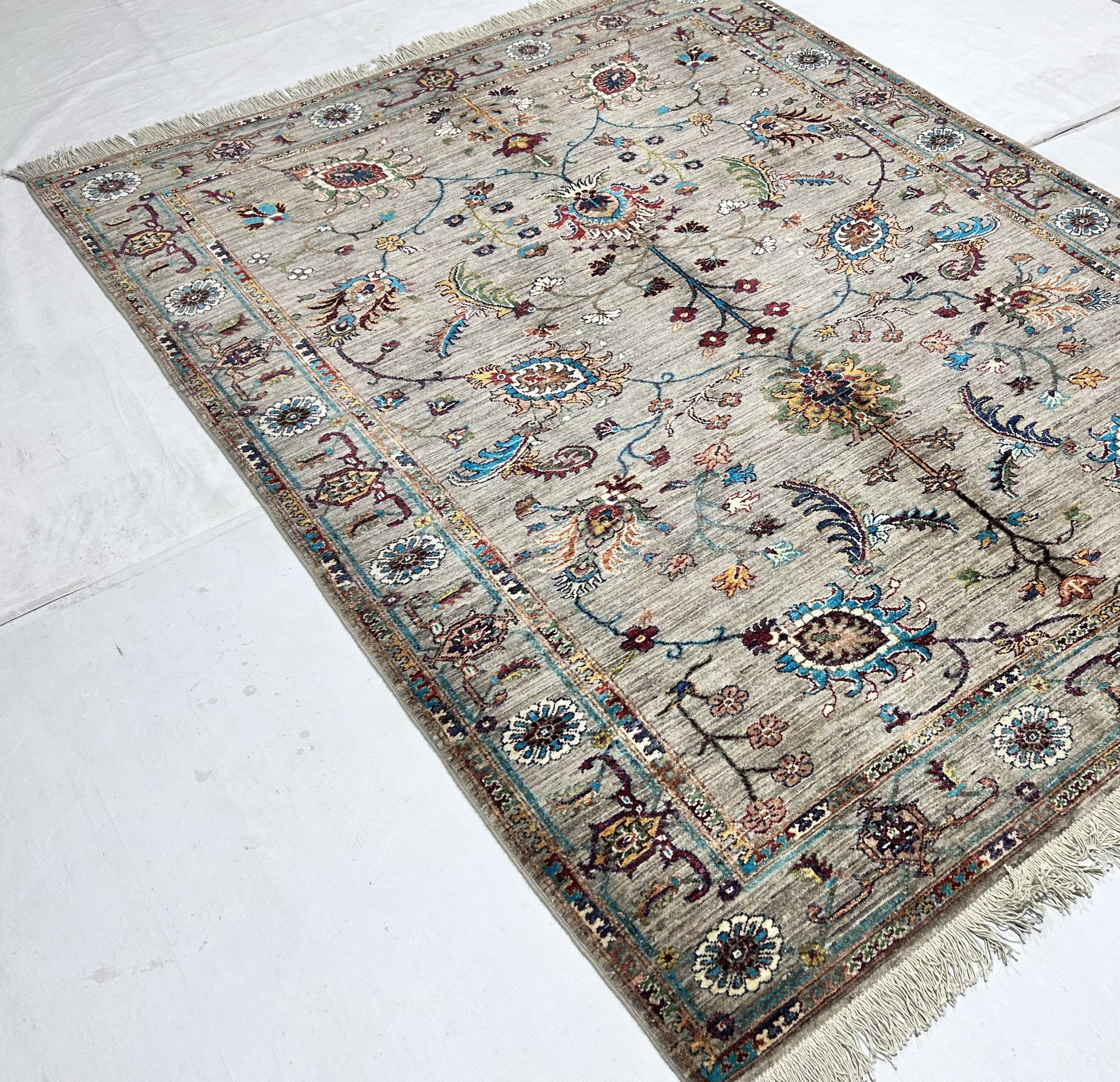 brown & teal premium handwoven pure wool sultani rug, 5ft 8in x 7ft 8in