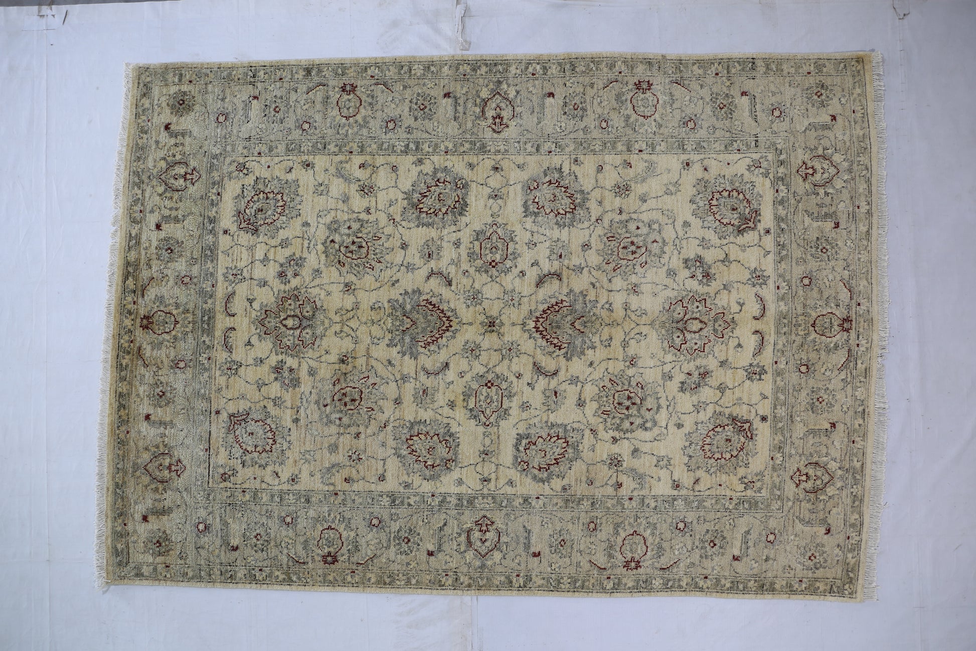 ivory & grey premium handwoven pure wool gaba rug, 6ft 0in x 9ft 0in