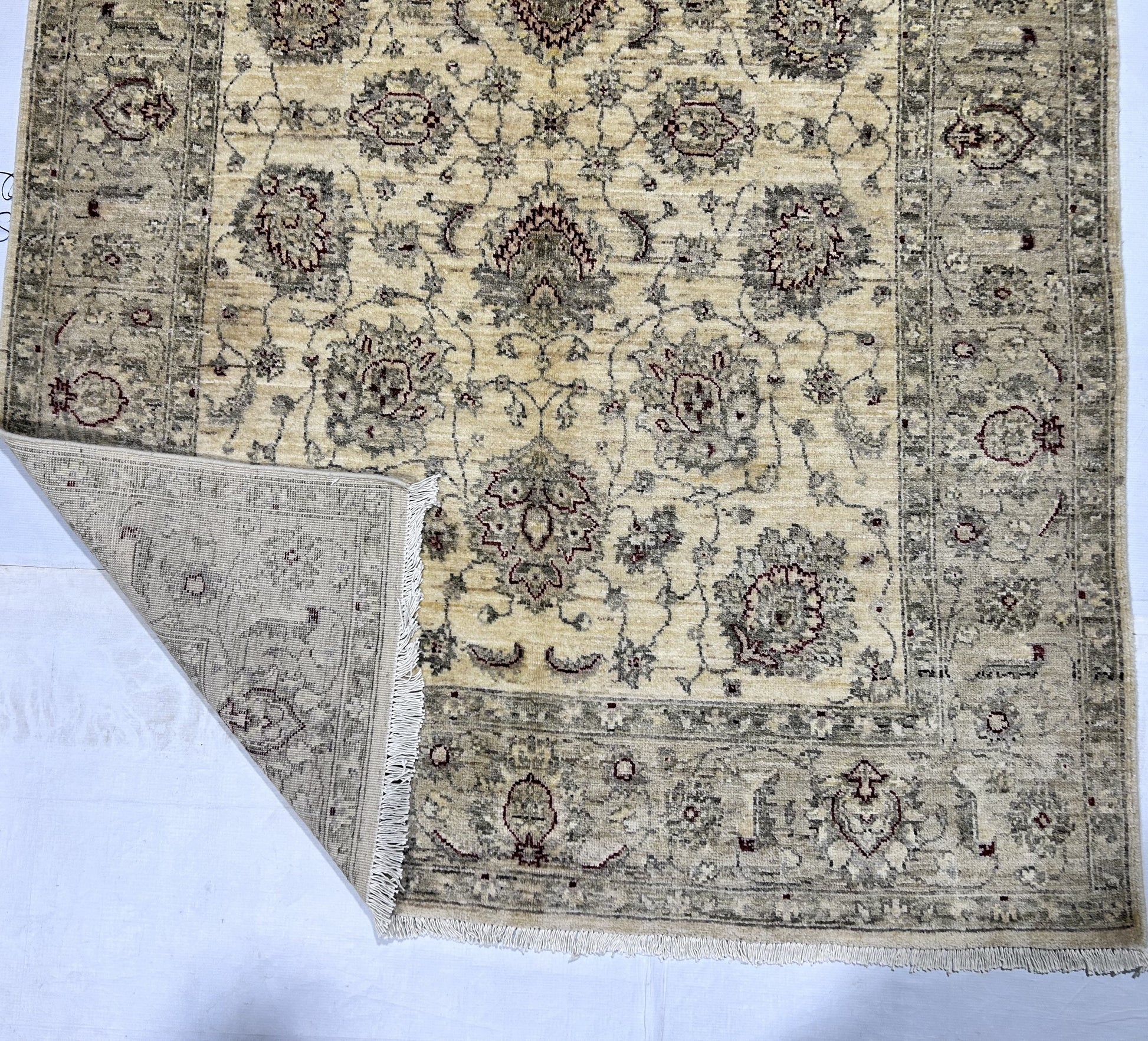 ivory & grey premium handwoven pure wool gaba rug, 6ft 0in x 9ft 0in