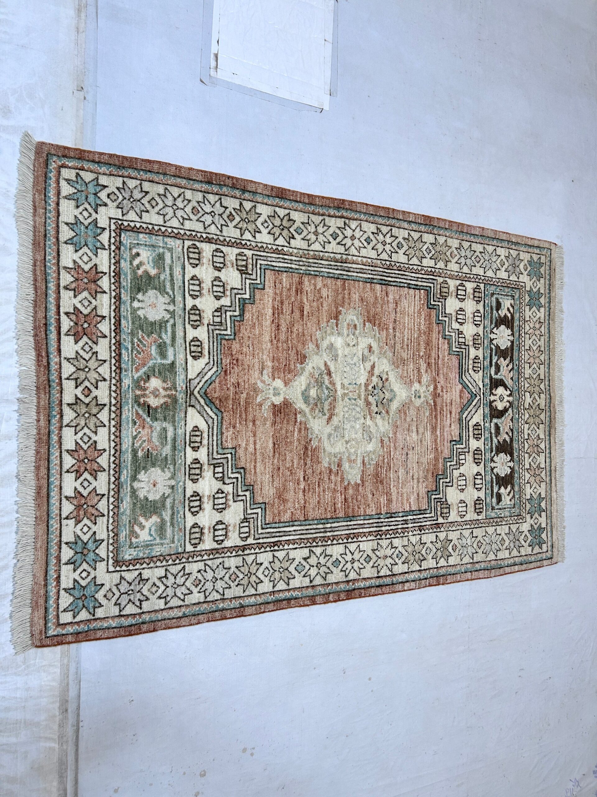 rust & ivory premium handwoven pure wool oushak rug, 3ft 10in x 5ft 8in