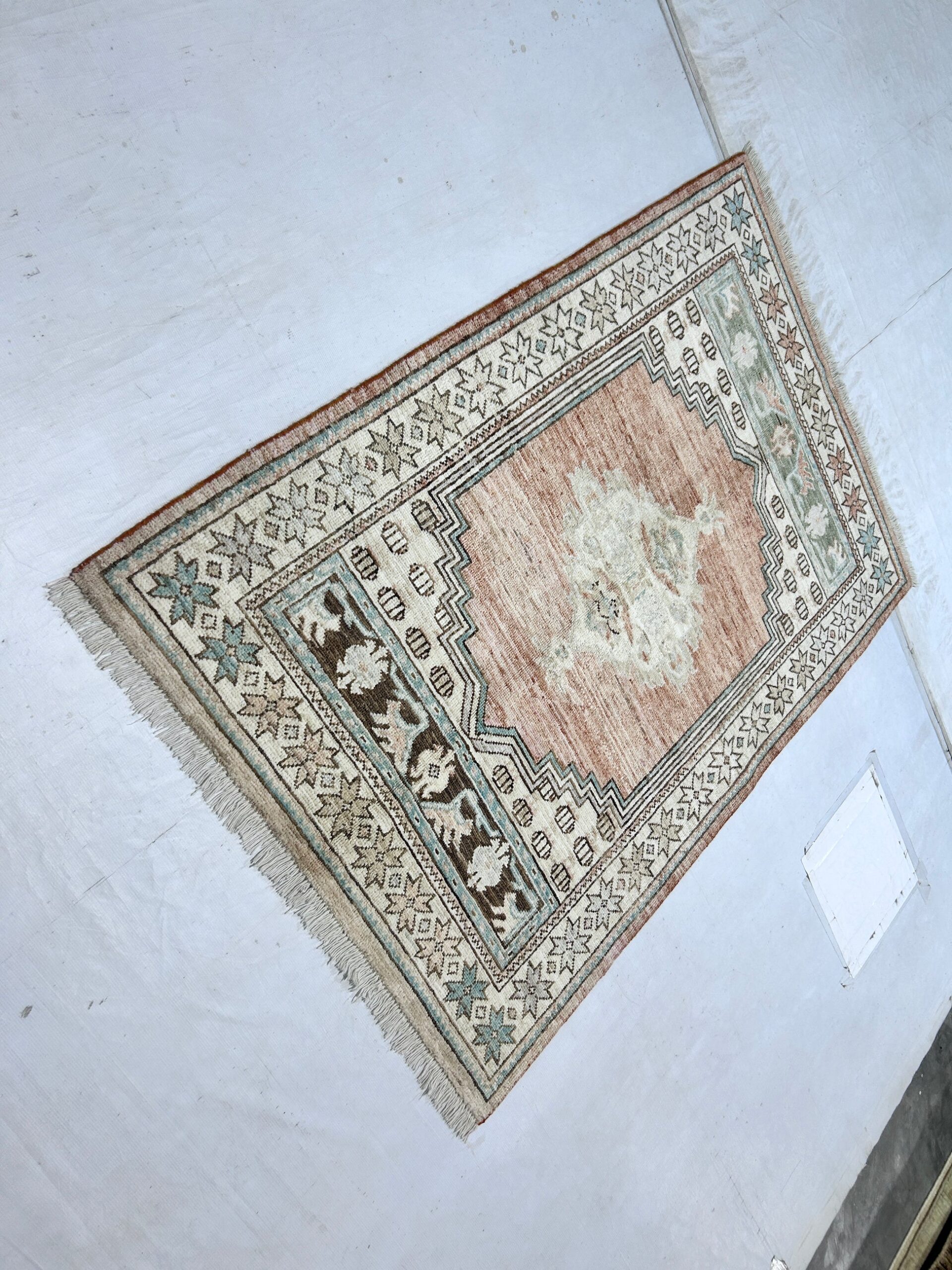 rust & ivory premium handwoven pure wool oushak rug, 3ft 10in x 5ft 8in