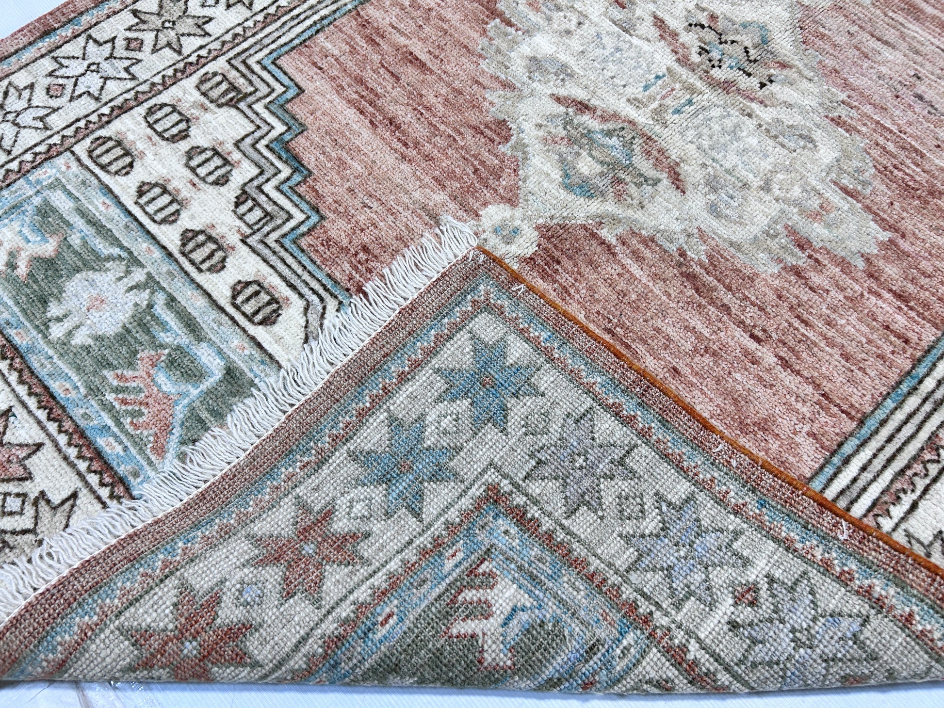 rust & ivory premium handwoven pure wool oushak rug, 3ft 10in x 5ft 8in