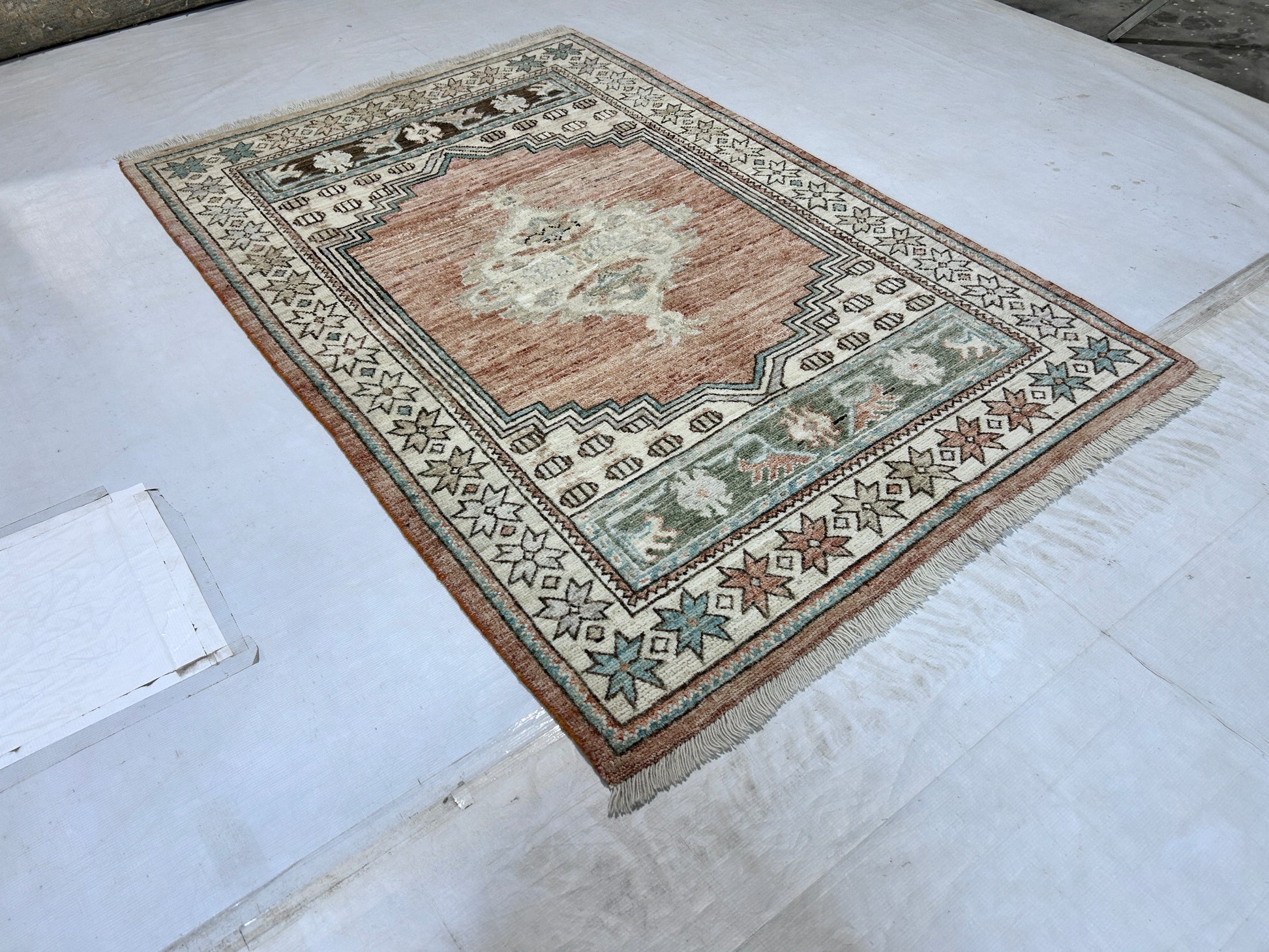 rust & ivory premium handwoven pure wool oushak rug, 3ft 10in x 5ft 8in