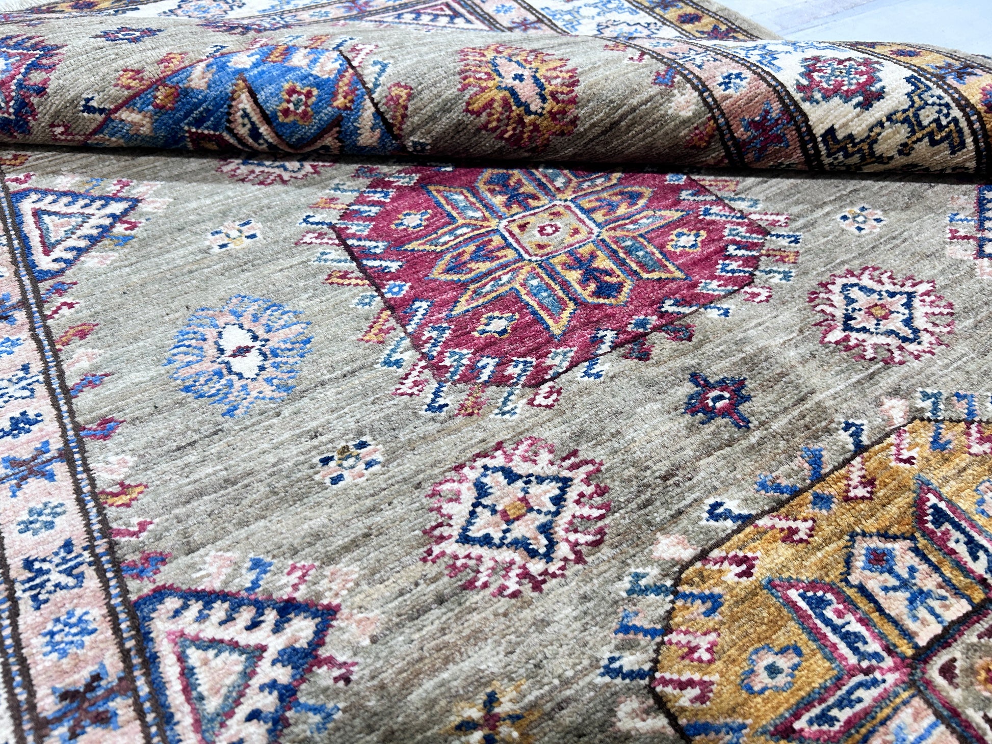 brown & ivory premium handwoven pure wool super kazak rug, 3ft 6in x 5ft 0in
