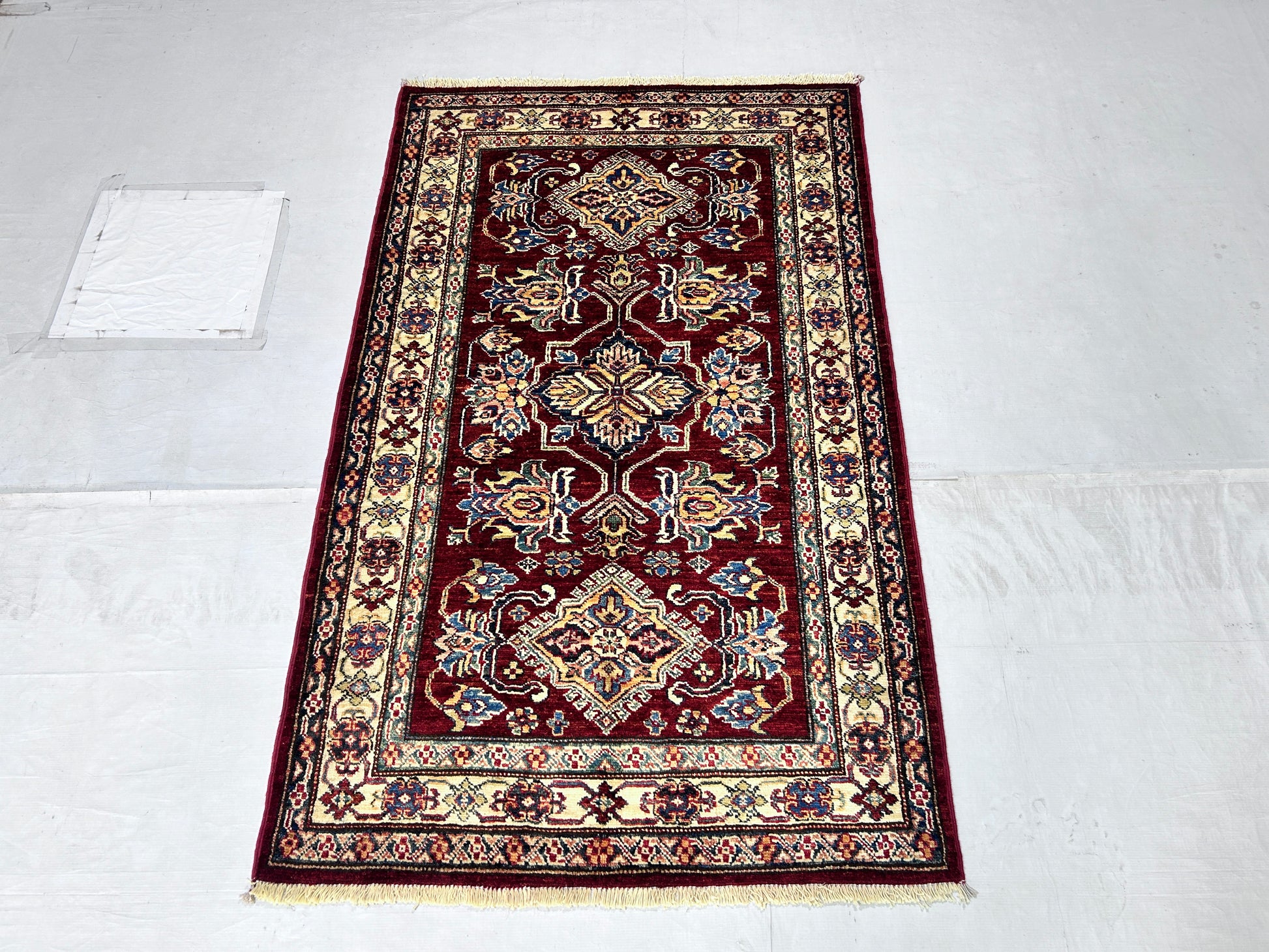 red & ivory premium handwoven pure wool super kazak rug, 3ft 3in x 5ft 2in