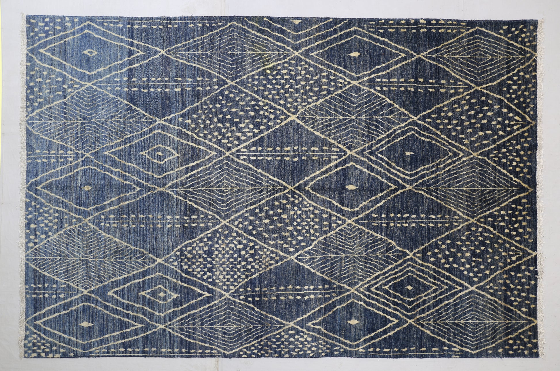 blue & beige premium handwoven pure wool moroccan rug, 5ft 10in x 8ft 10in