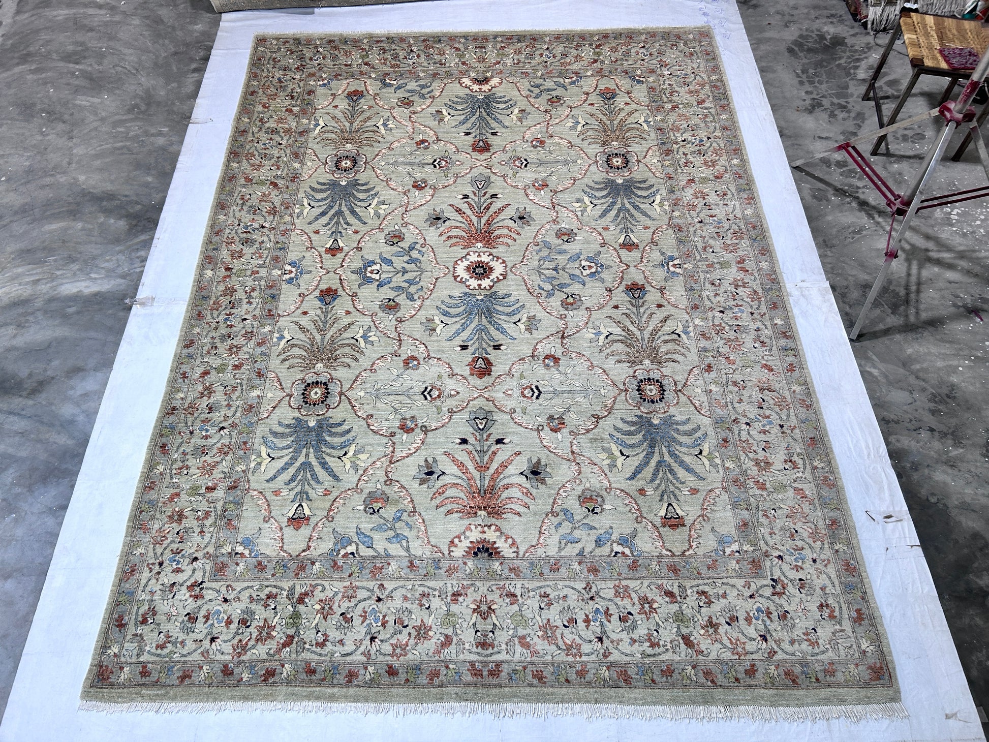 beige & rust premium handwoven pure wool herati rug, 9ft 0in x 12ft 1in