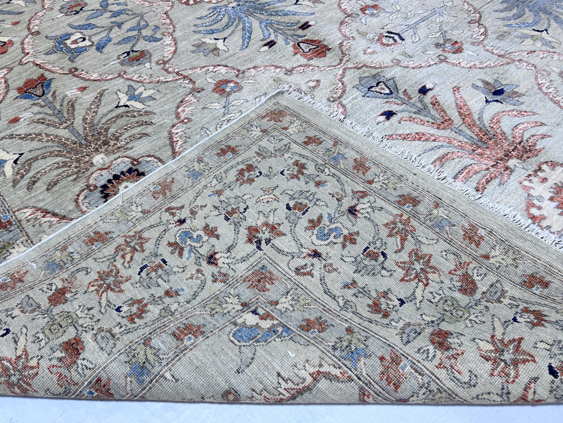 beige & rust premium handwoven pure wool herati rug, 9ft 0in x 12ft 1in
