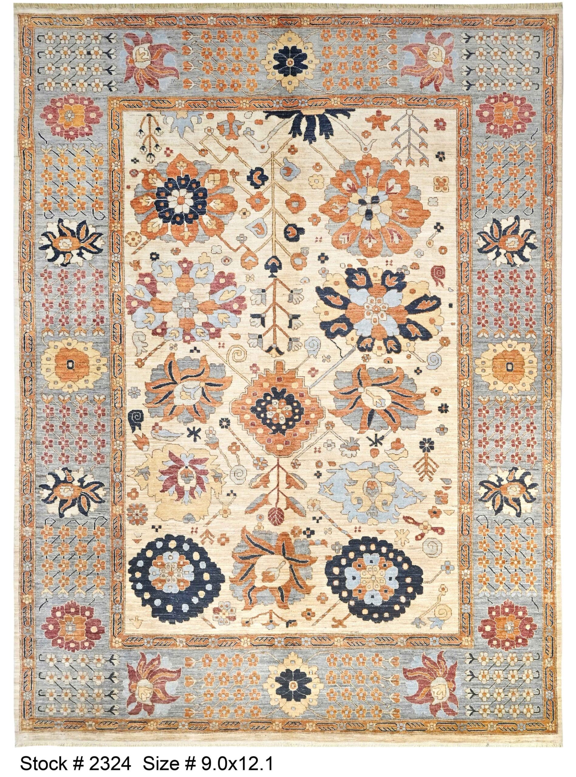 ivory & grey premium handwoven pure wool bijar rug, 9ft 0in x 12ft 4in