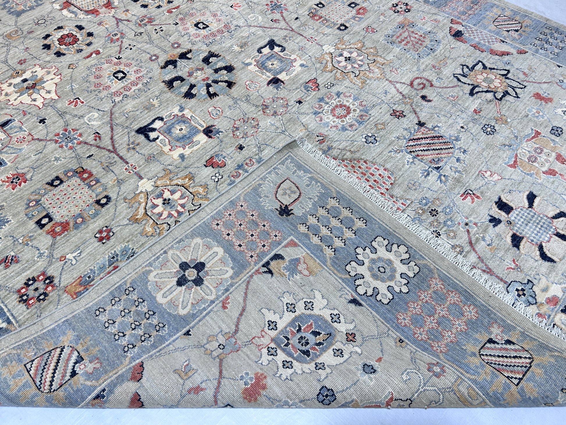 beige & grey premium handwoven pure wool sultanabad rug, 8ft 0in x 10ft 0in