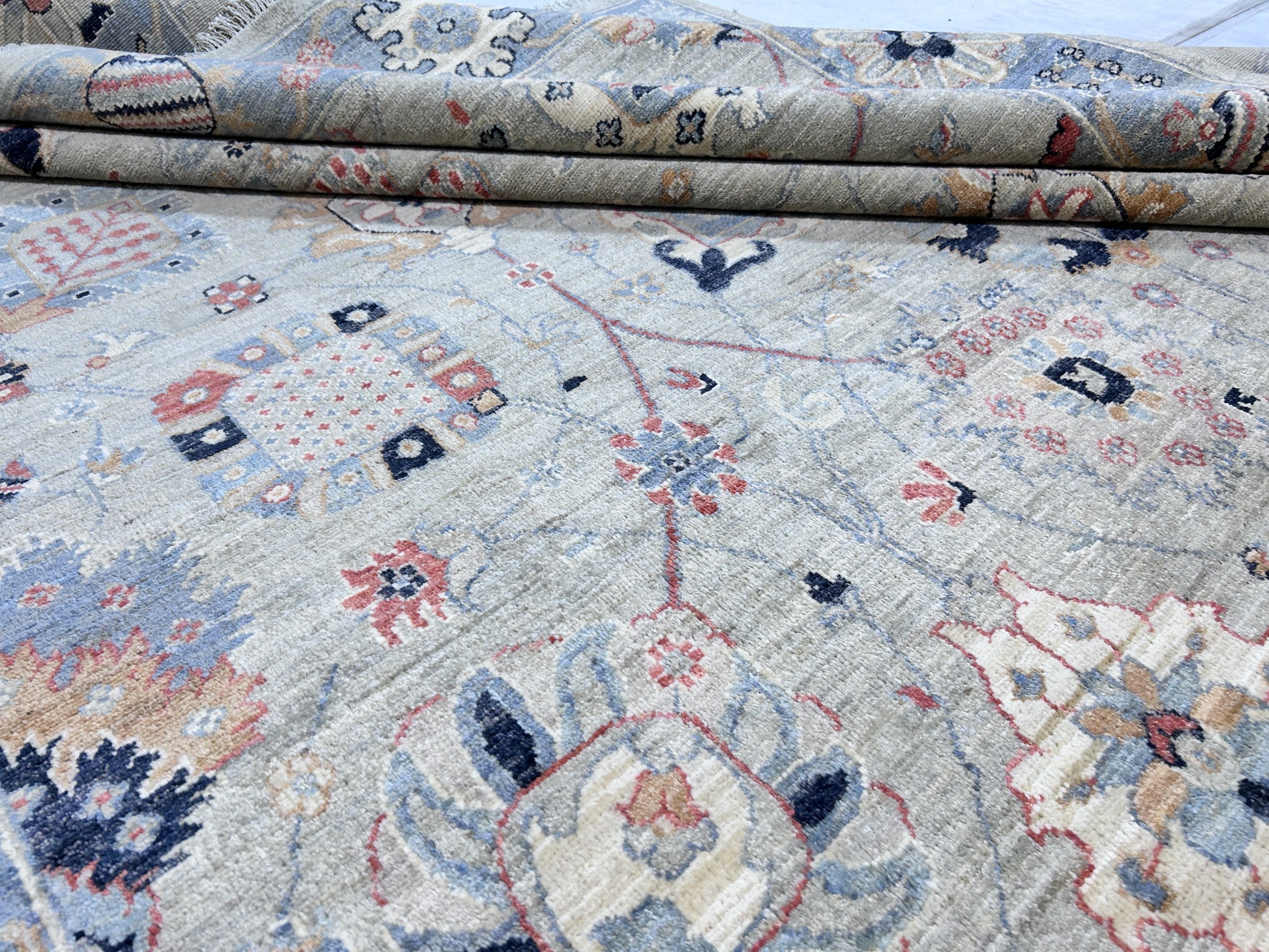 beige & grey premium handwoven pure wool sultanabad rug, 8ft 0in x 10ft 0in