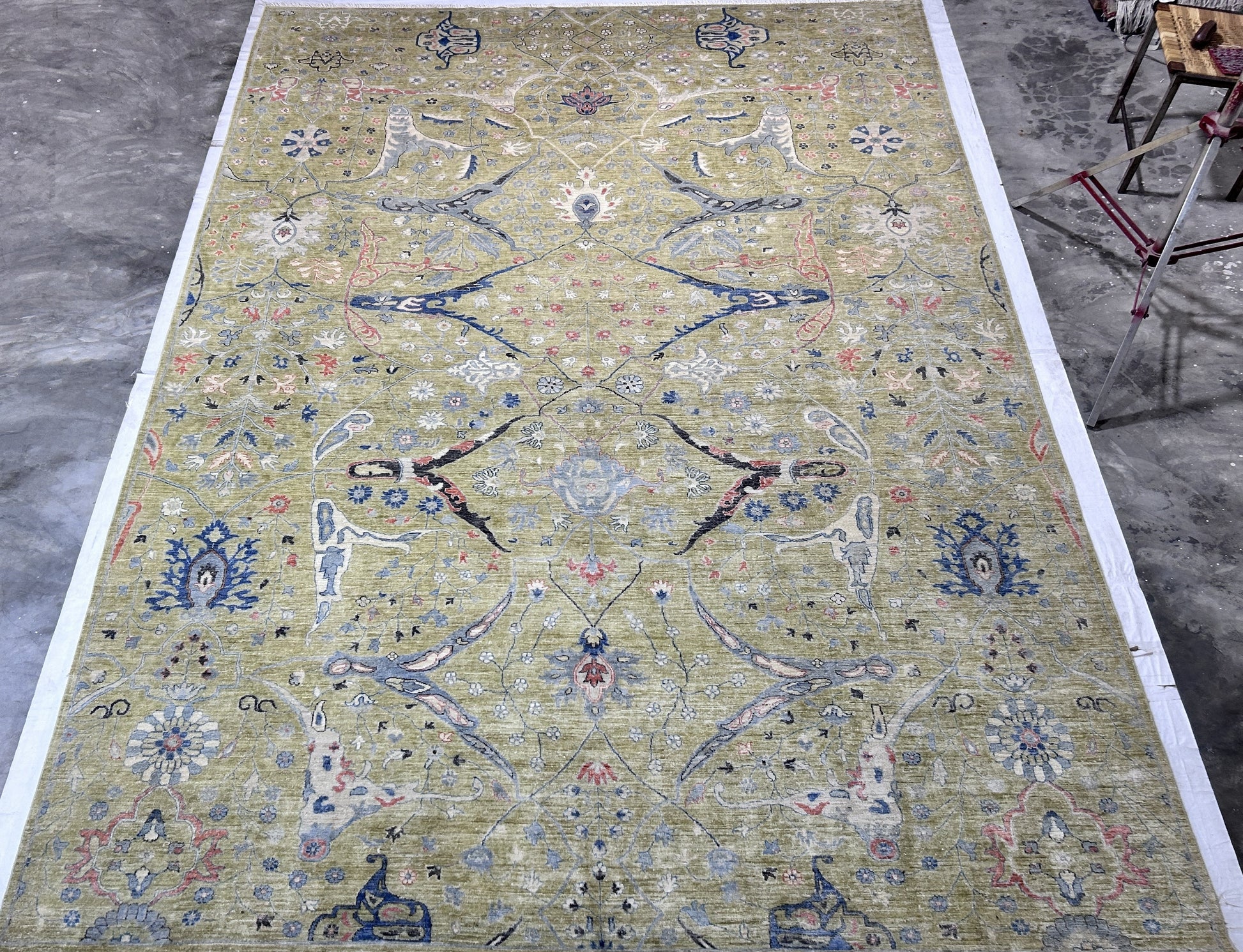sage & blue premium handwoven pure wool bijar rug, 9ft 10in x 13ft 7in