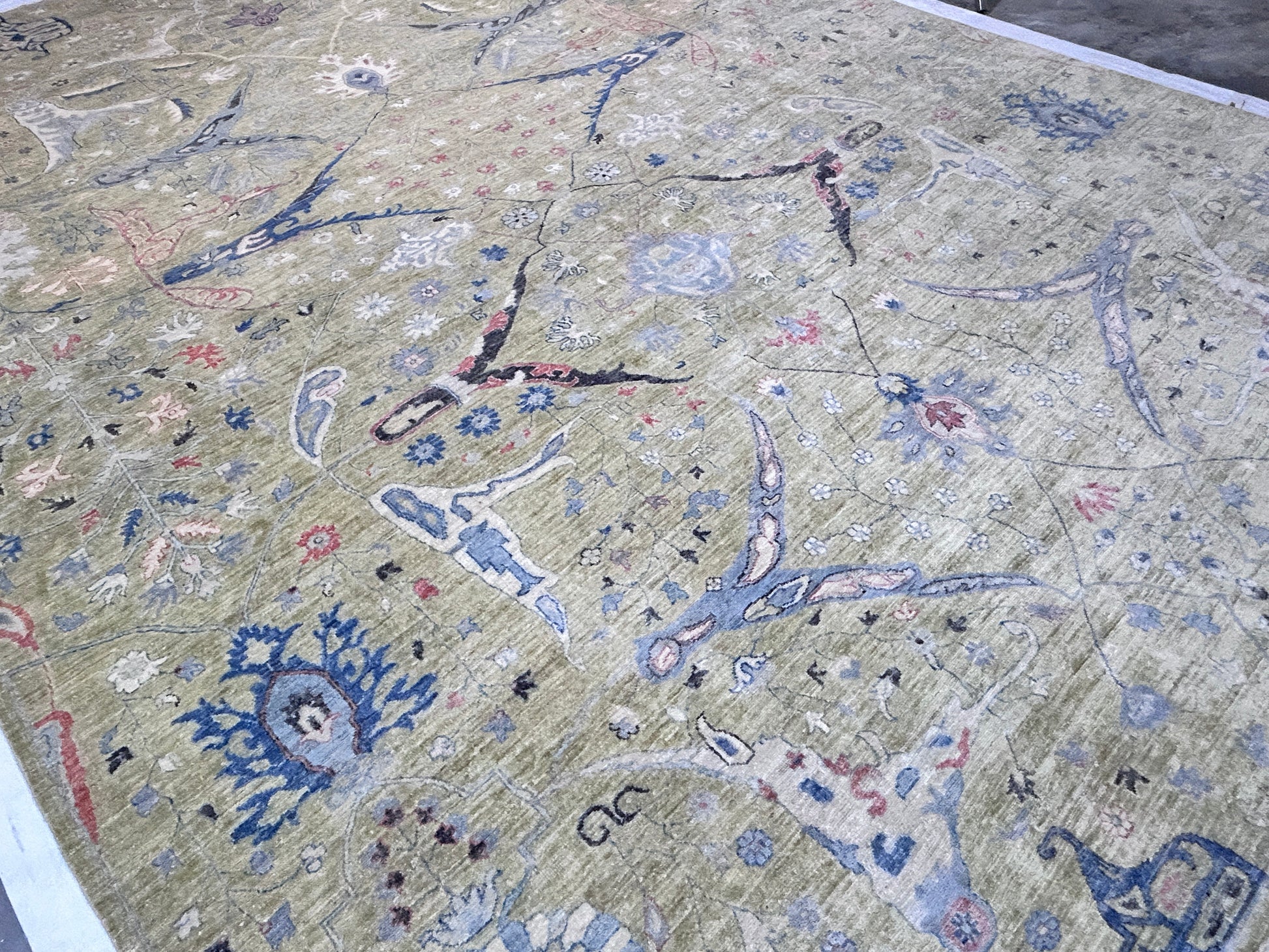 sage & blue premium handwoven pure wool bijar rug, 9ft 10in x 13ft 7in