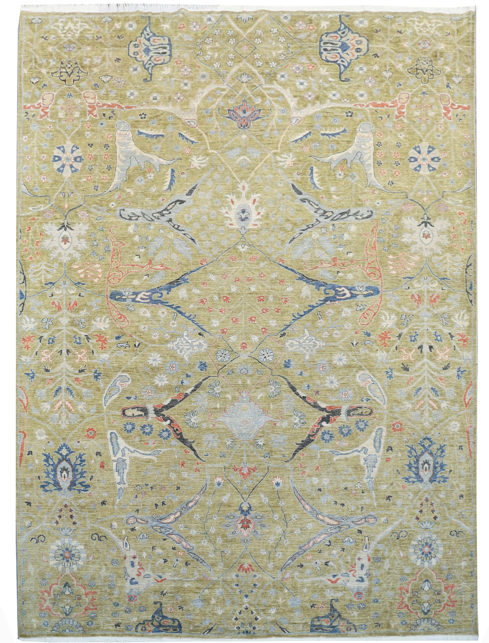 sage & blue premium handwoven pure wool bijar rug, 9ft 10in x 13ft 7in