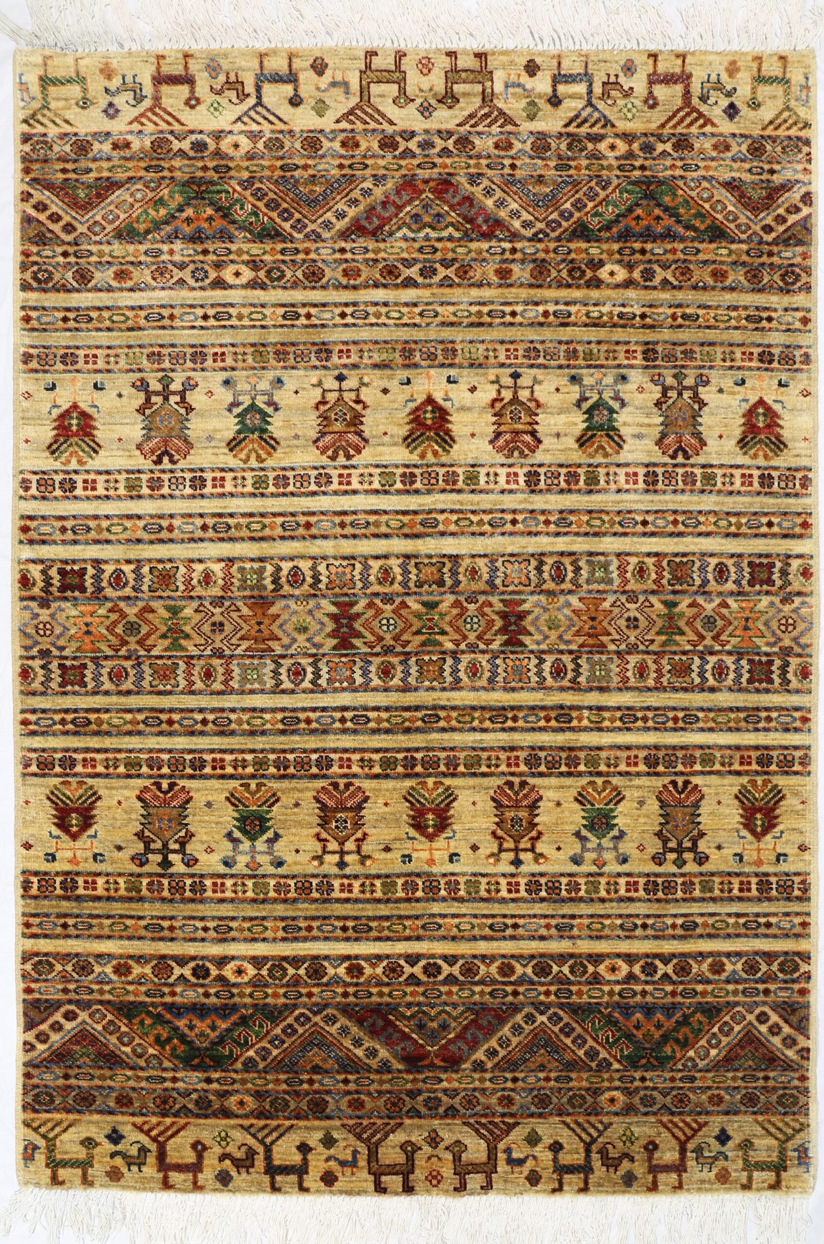 beige & red premium handwoven pure wool gaba rug, 4ft 0in x 6ft 0in