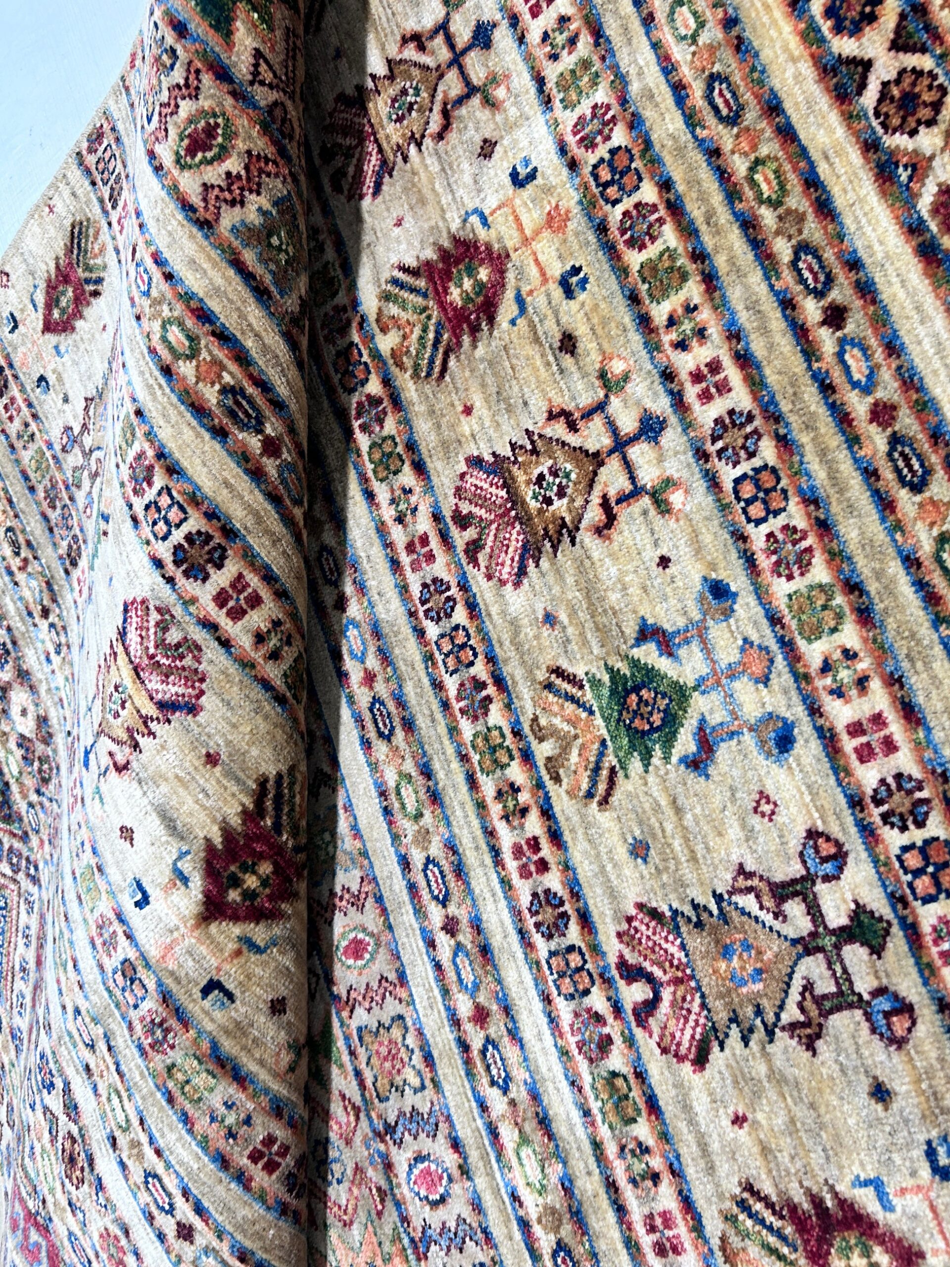 beige & red premium handwoven pure wool gaba rug, 4ft 0in x 6ft 0in