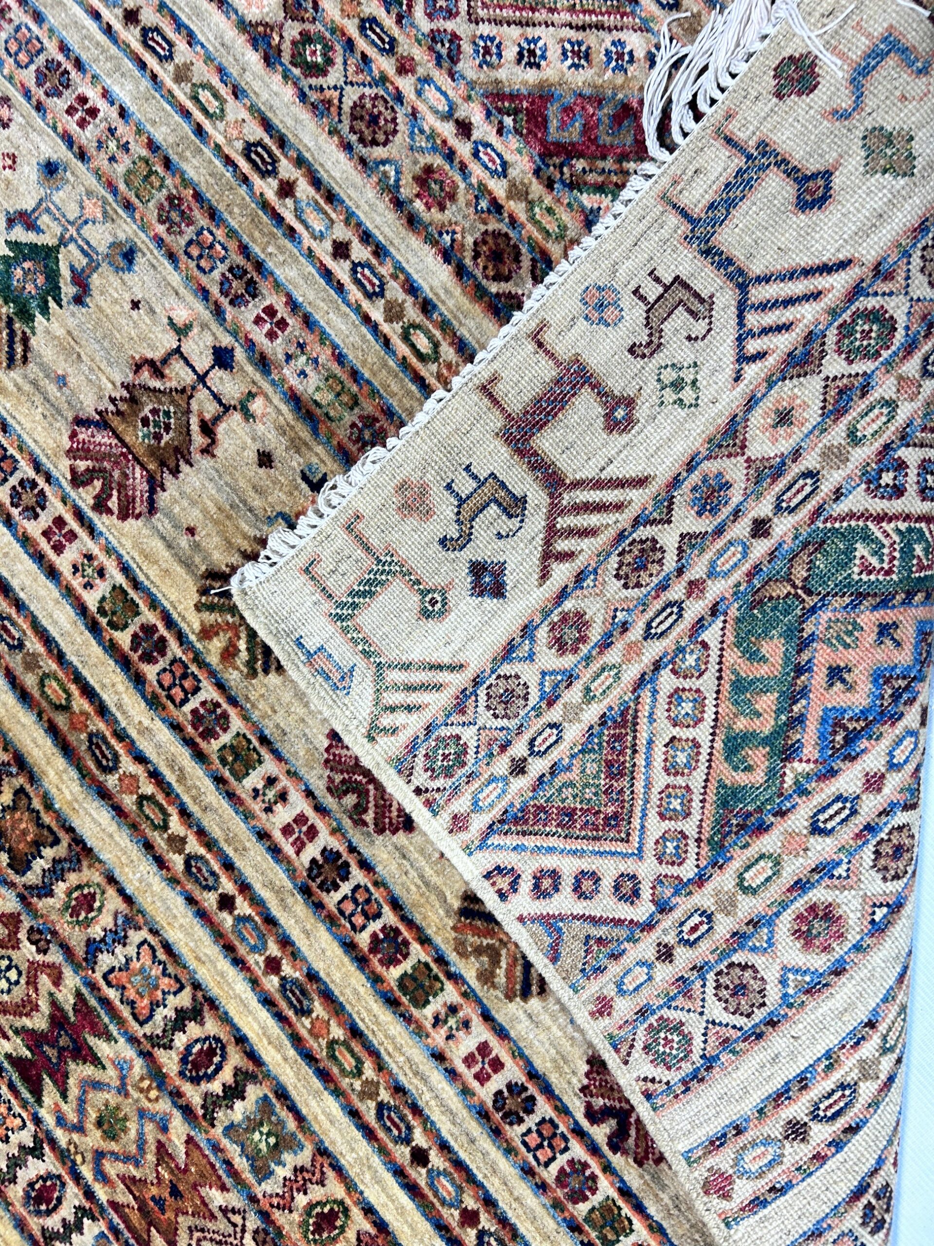 beige & red premium handwoven pure wool gaba rug, 4ft 0in x 6ft 0in