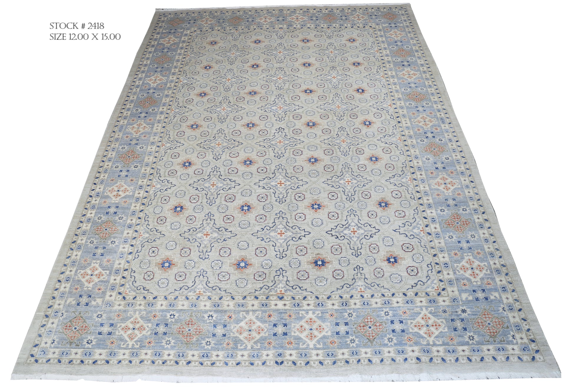 beige & grey premium handwoven pure wool chobrang rug, 12ft 0in x 14ft 6in