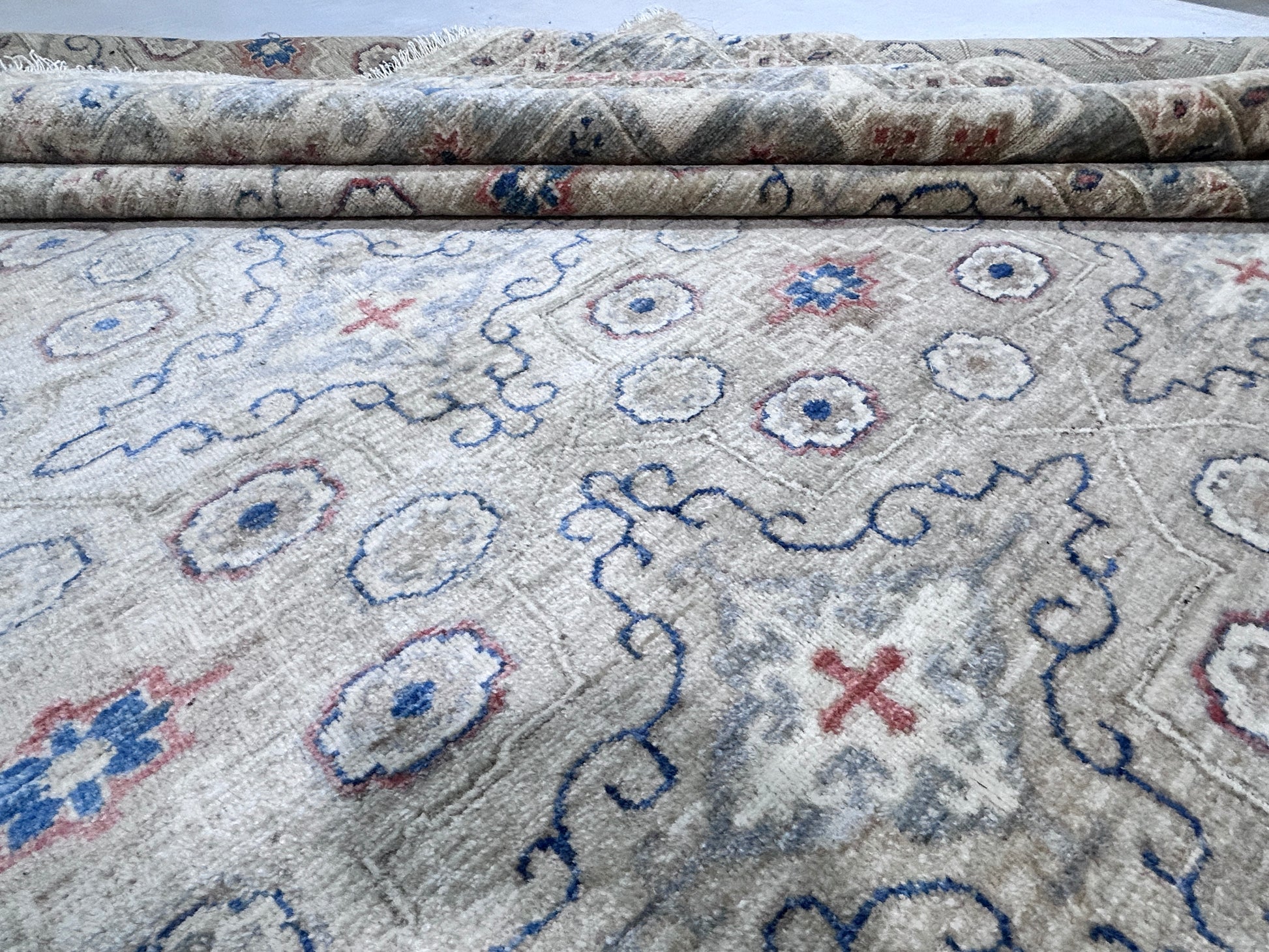 beige & grey premium handwoven pure wool chobrang rug, 12ft 0in x 14ft 6in
