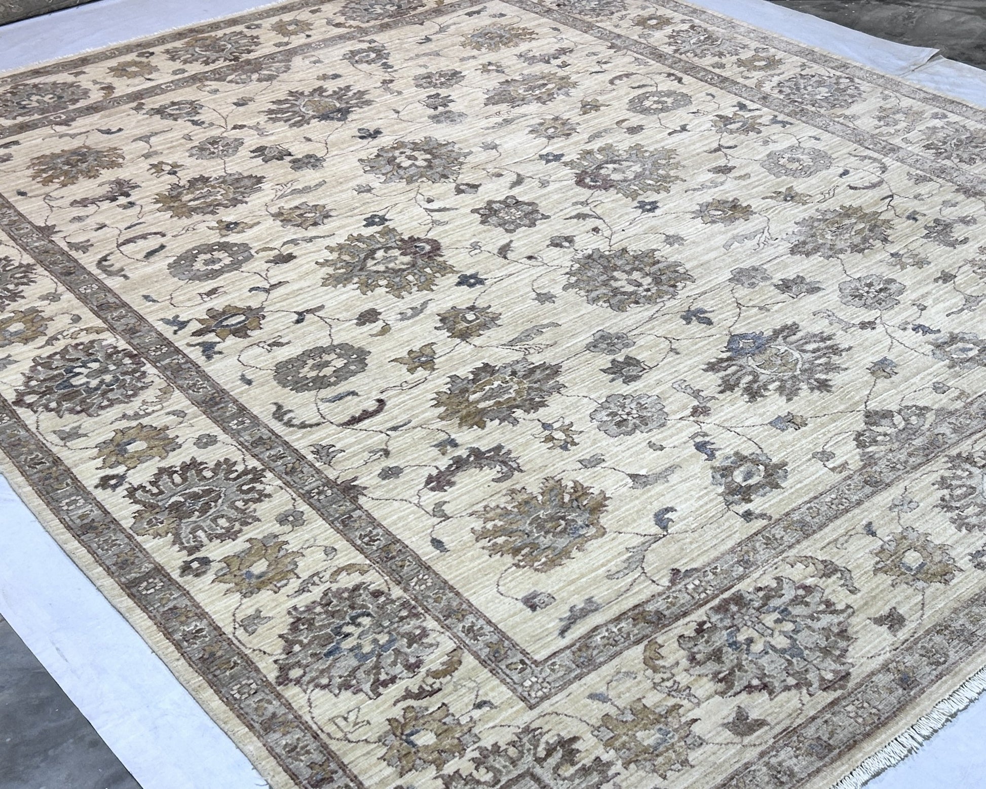 beige premium handwoven pure wool chobrang rug, 9ft 0in x 12ft 0in