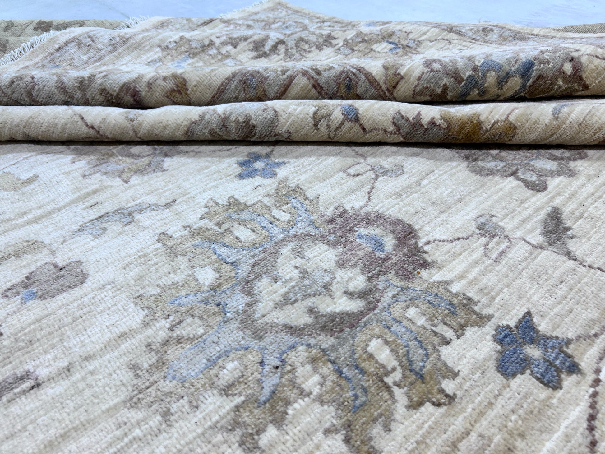 beige premium handwoven pure wool chobrang rug, 9ft 0in x 12ft 0in