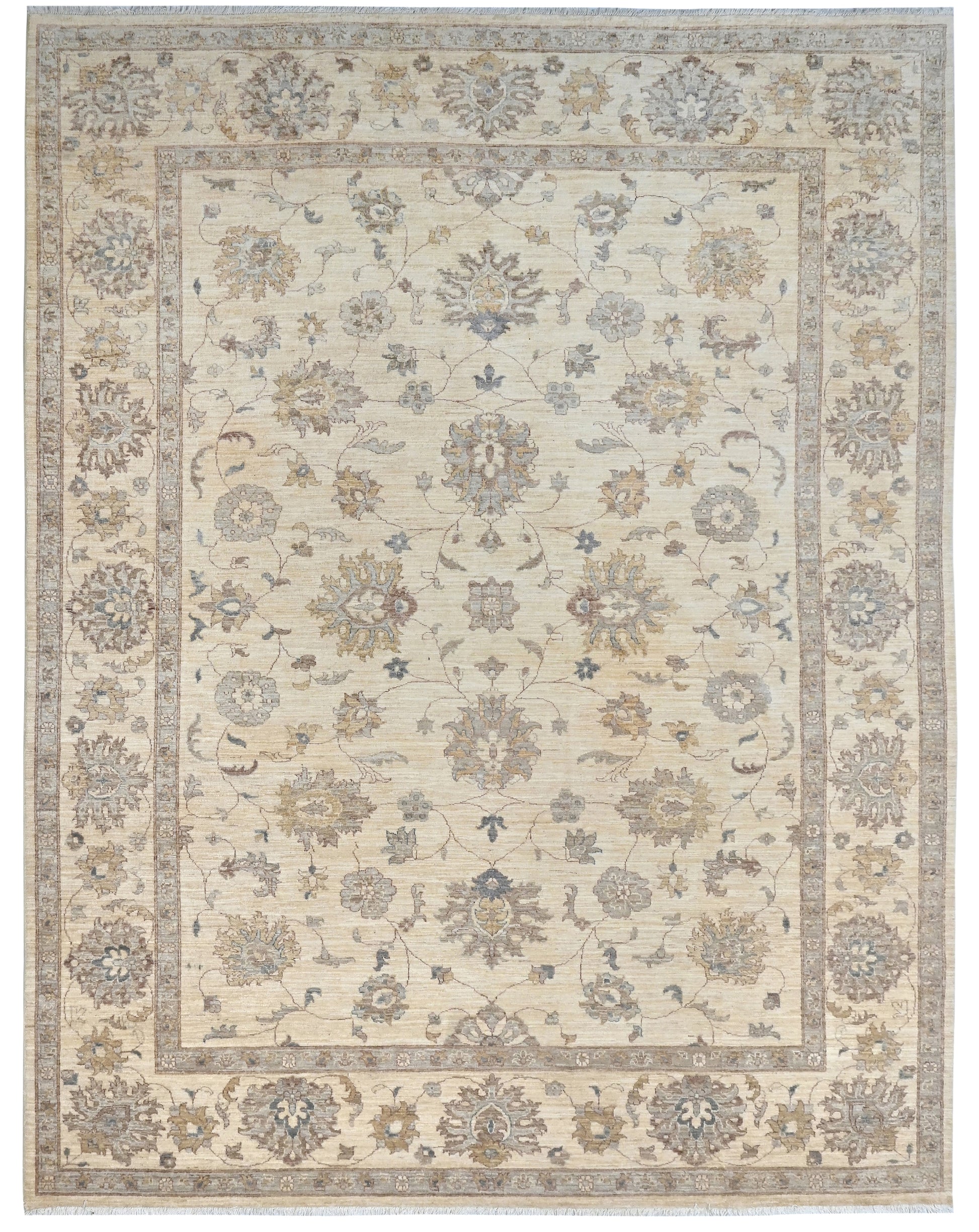 beige premium handwoven pure wool chobrang rug, 9ft 0in x 12ft 0in