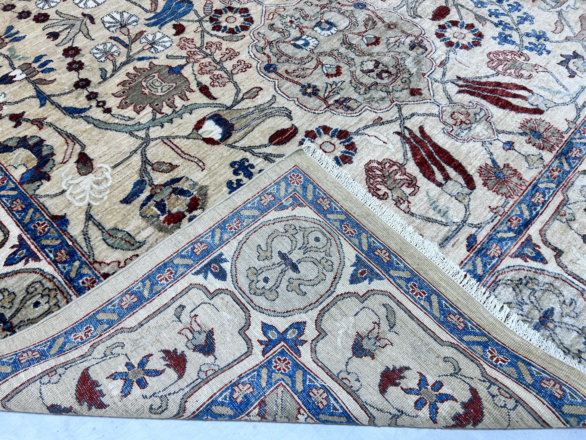 beige & ivory premium handwoven pure wool chobrang rug, 9ft 0in x 12ft 0in