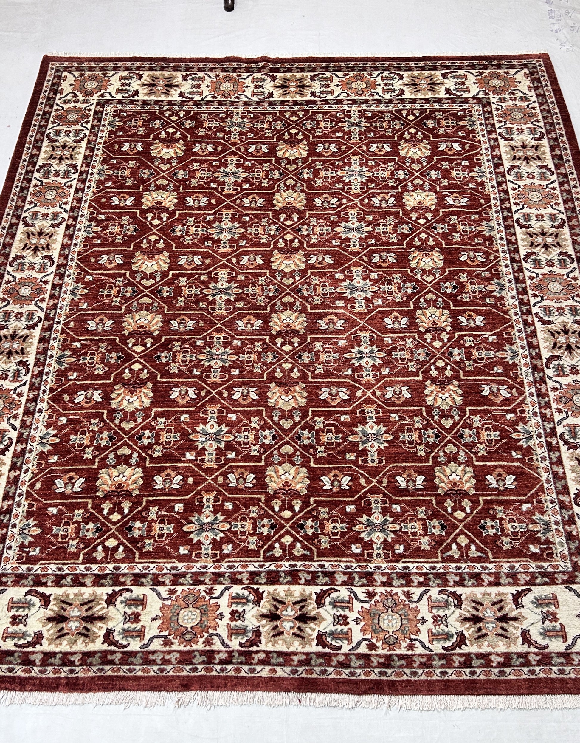 rust & ivory premium handwoven pure wool chobrang rug, 8ft 2in x 9ft 6in