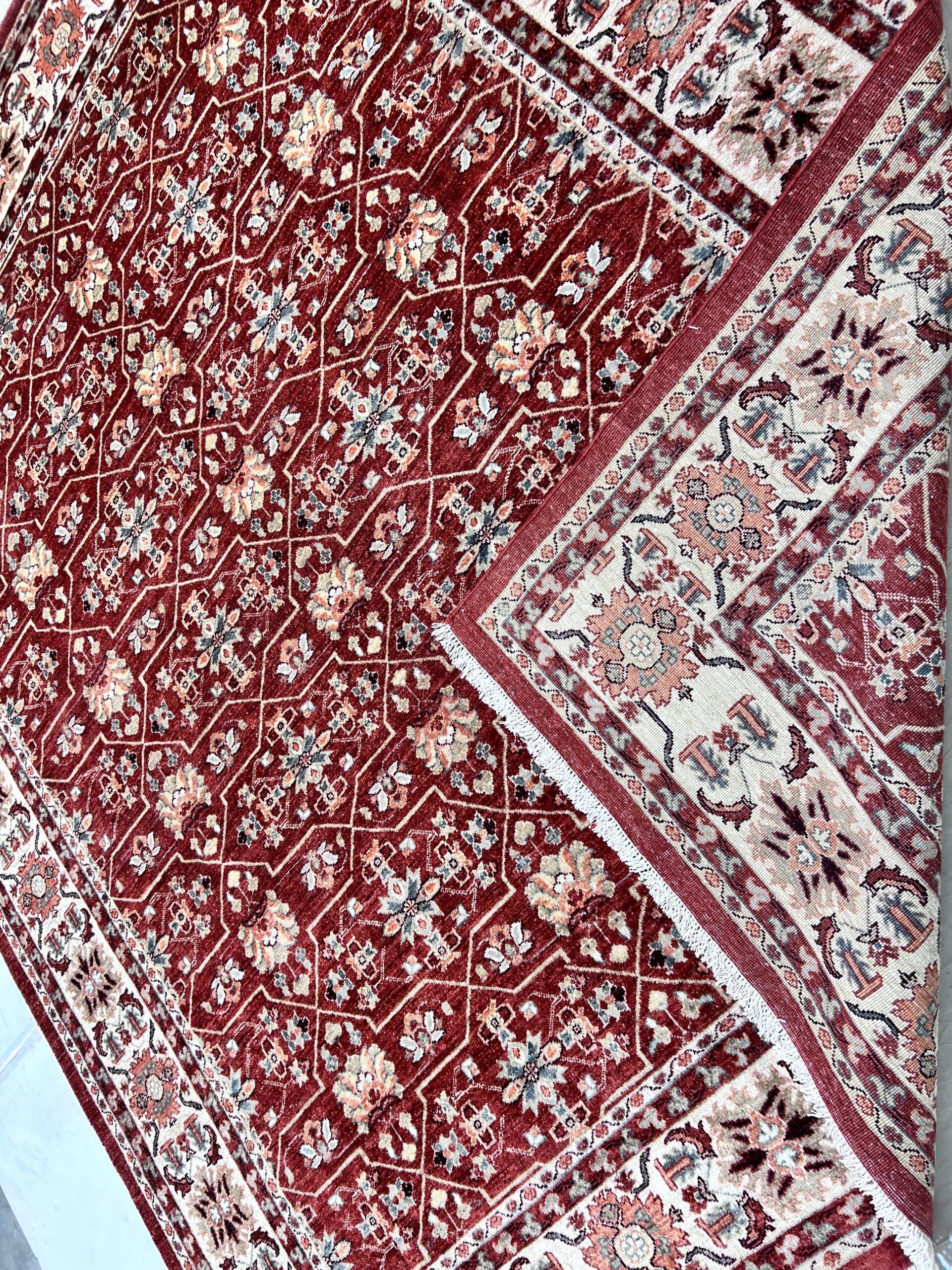 rust & ivory premium handwoven pure wool chobrang rug, 8ft 2in x 9ft 6in
