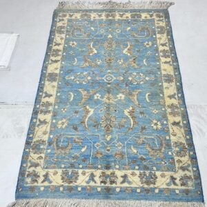 blue & ivory premium handwoven pure wool chobrang rug, 3ft 1in x 5ft 0in