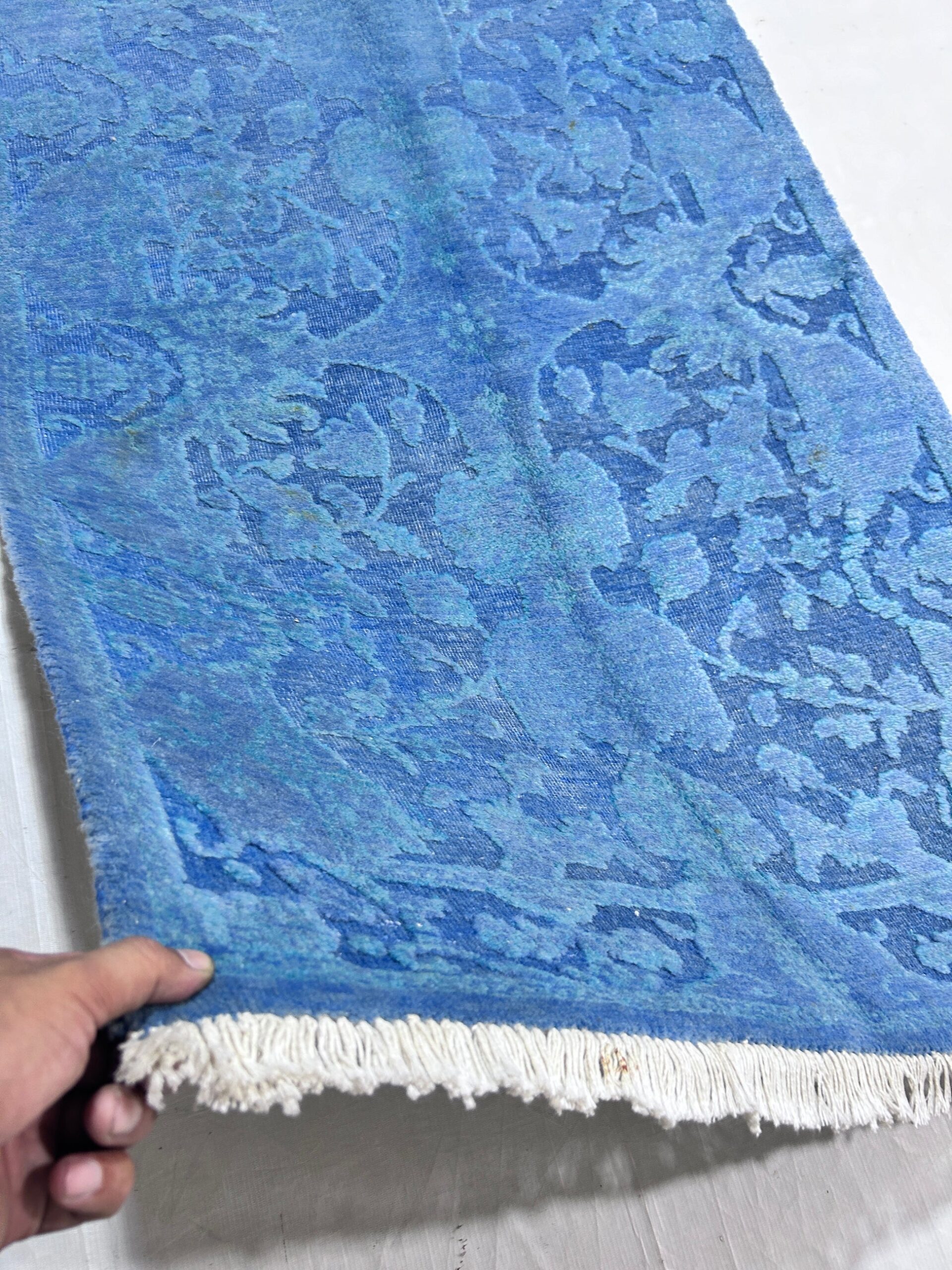 blue & premium handwoven pure wool chobrang rug, 2ft 11in x 5ft 2in