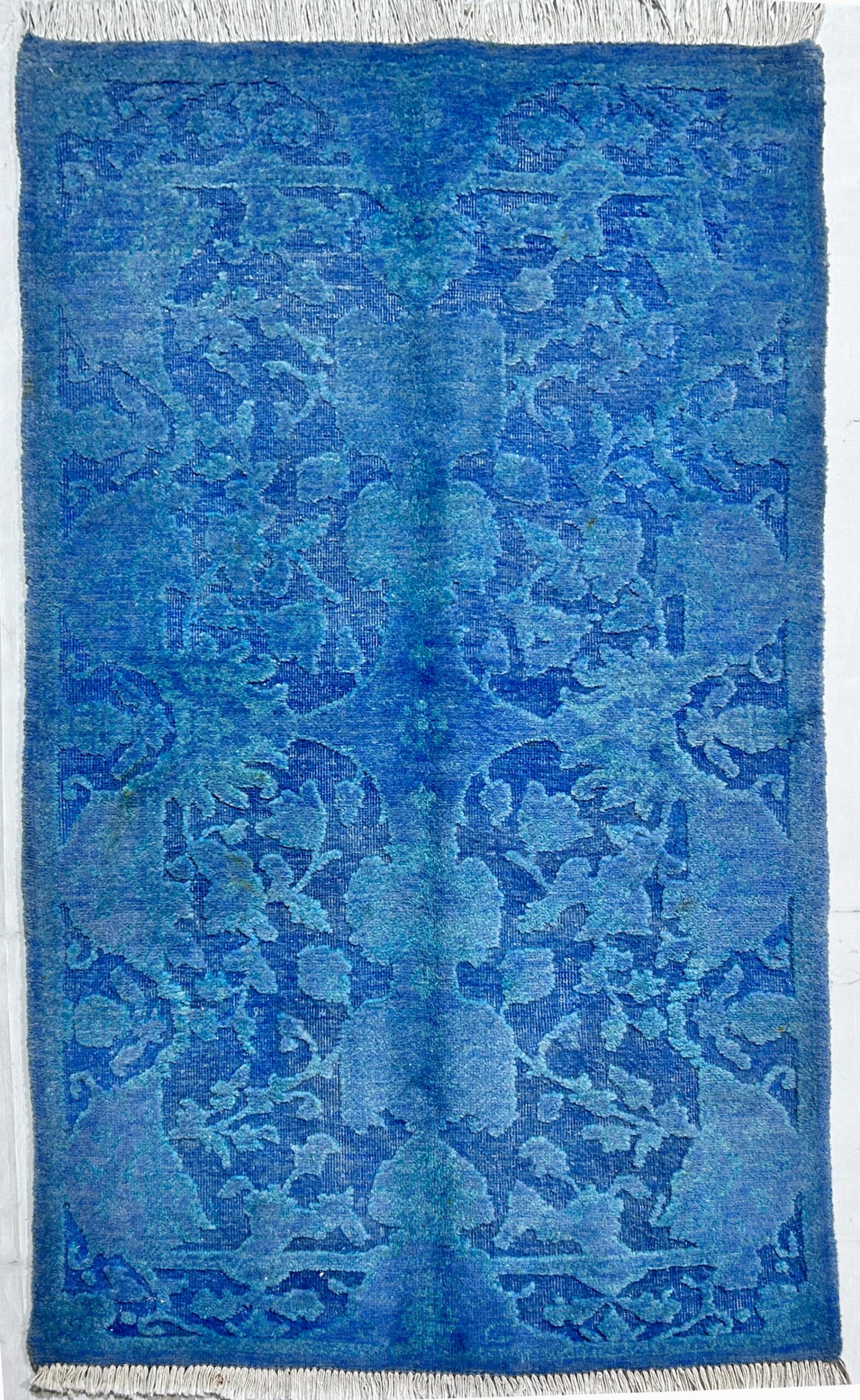 blue & premium handwoven pure wool chobrang rug, 2ft 11in x 5ft 2in
