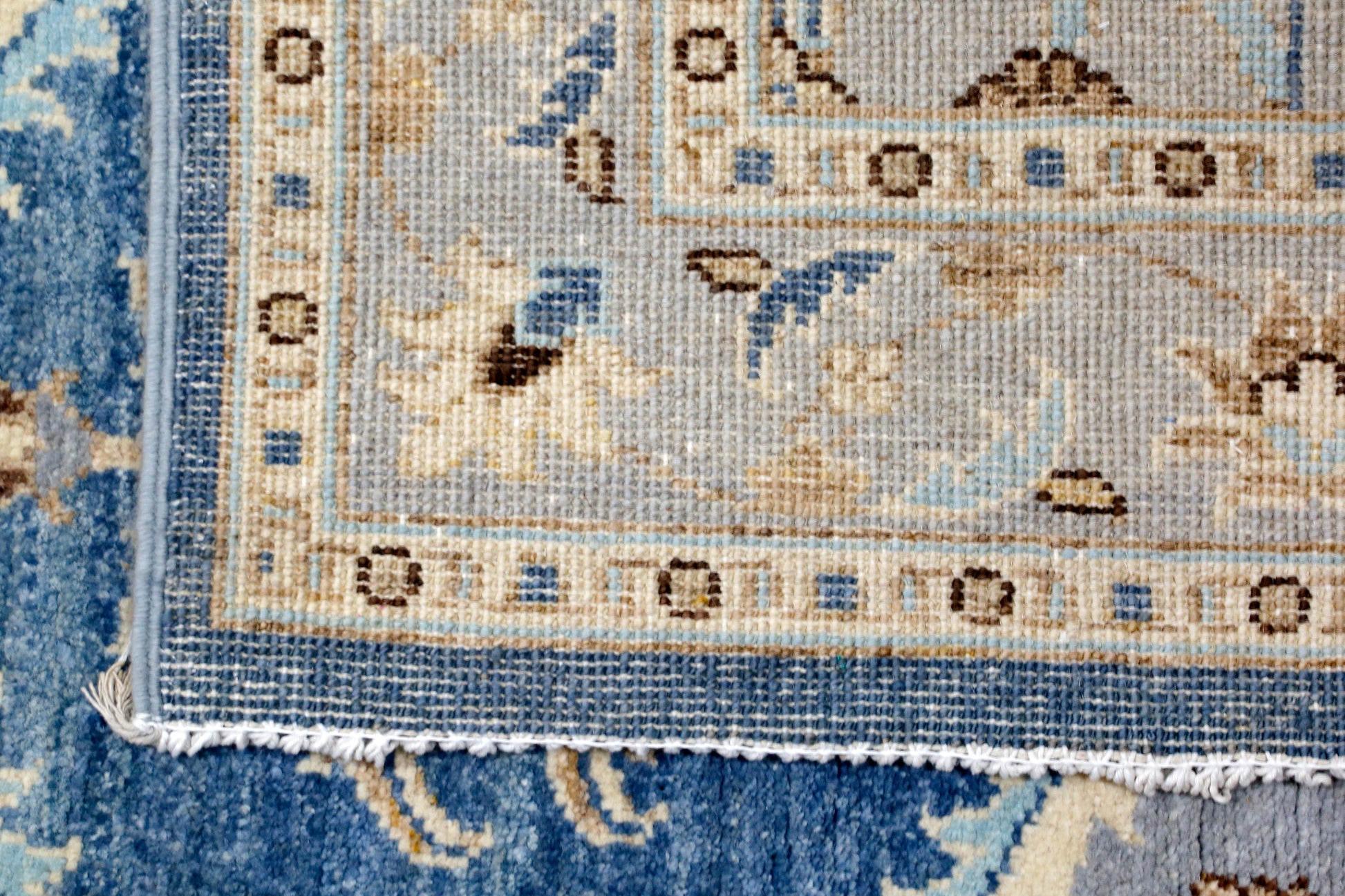 blue & silver premium handwoven pure wool chobrang rug, 3ft 4in x 7ft 11in