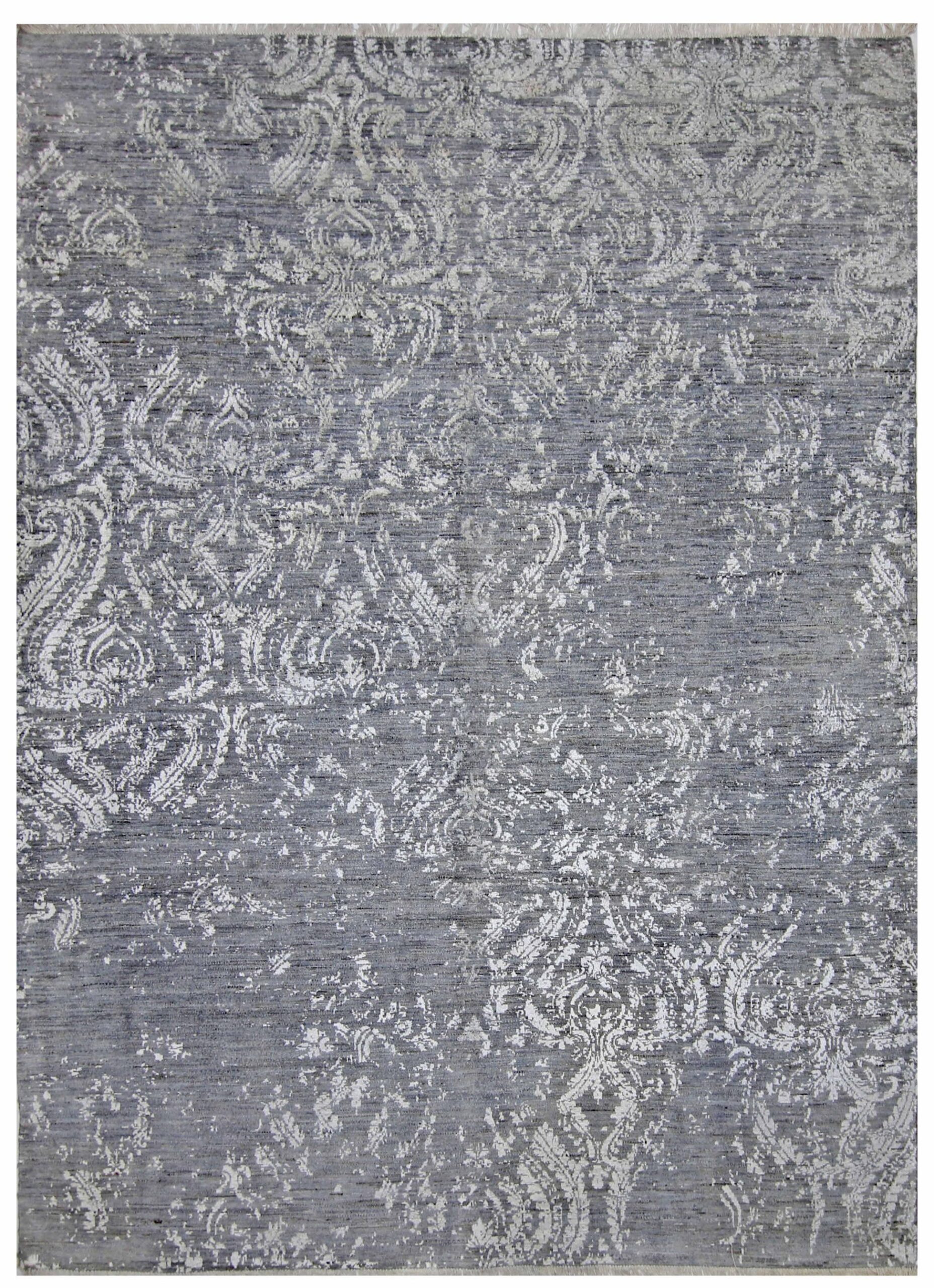 grey & silver premium handwoven pure wool chobrang rug, 8ft 10in x 12ft 0in